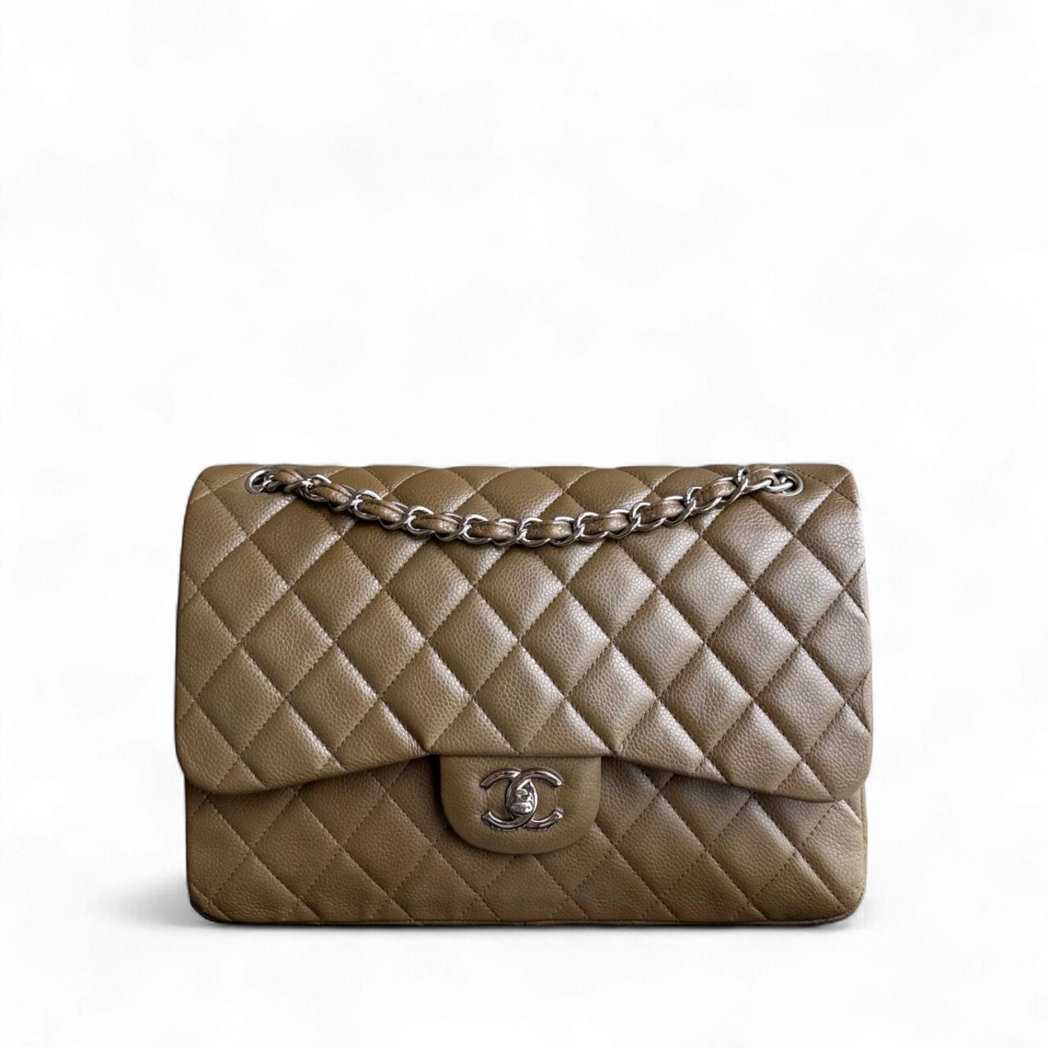 Chanel Classic Flap Jumbo - Caviar Quilted Double Flap Olive Green Silver Hardware Series 16
