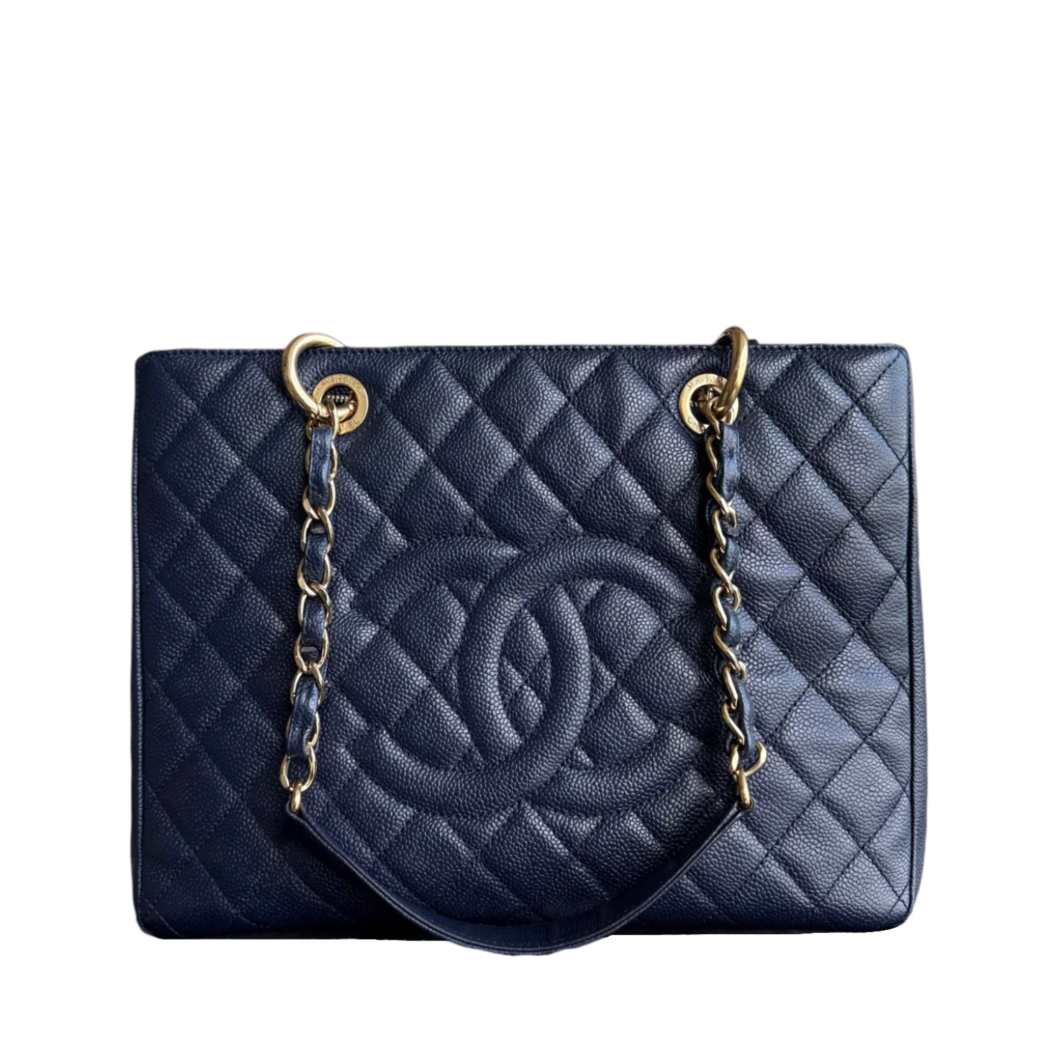 Chanel GST Grand Shopping Tote - Caviar Quilted Grained Calfskin Dark Navy Blue Gold Hardware Series 19