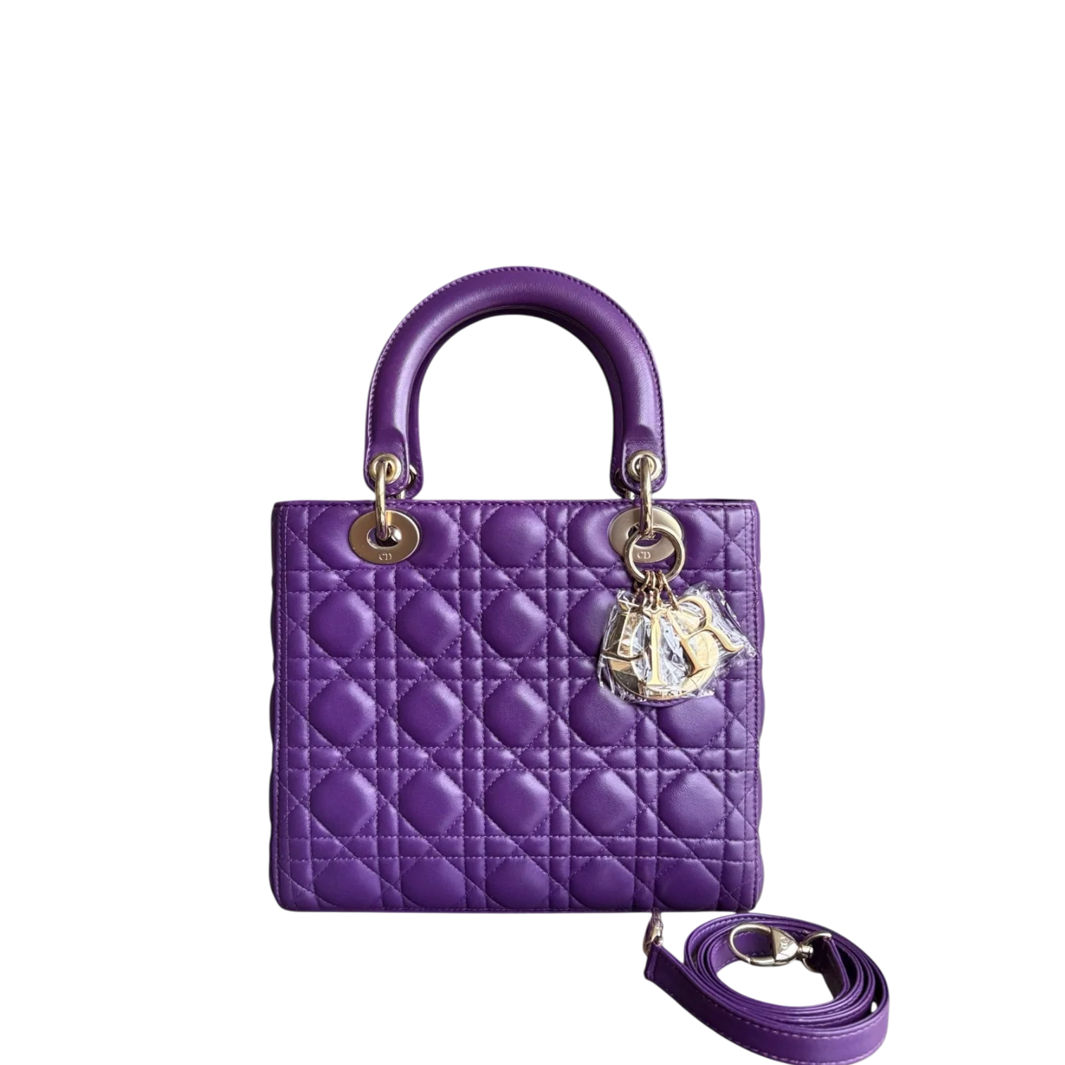 Dior Lady Medium - Cannage Lambskin Purple Silver Hardware