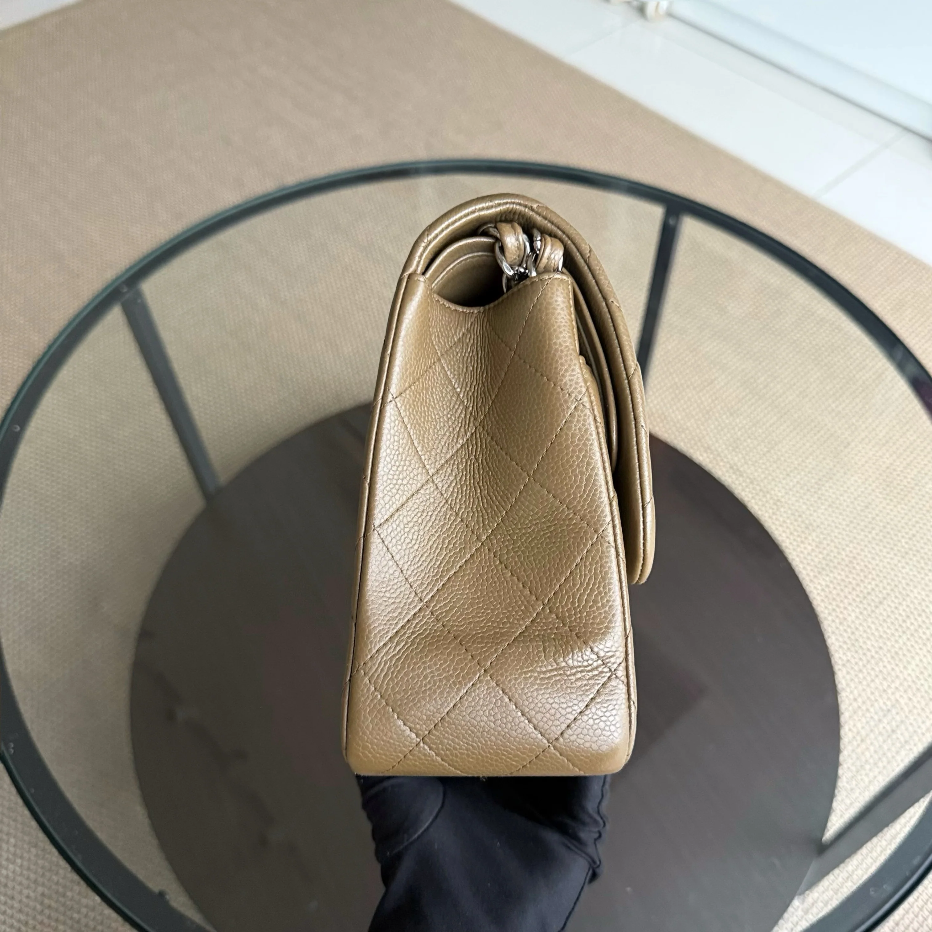 Chanel Classic Flap Jumbo - Caviar Quilted Double Flap Olive Green Silver Hardware Series 16