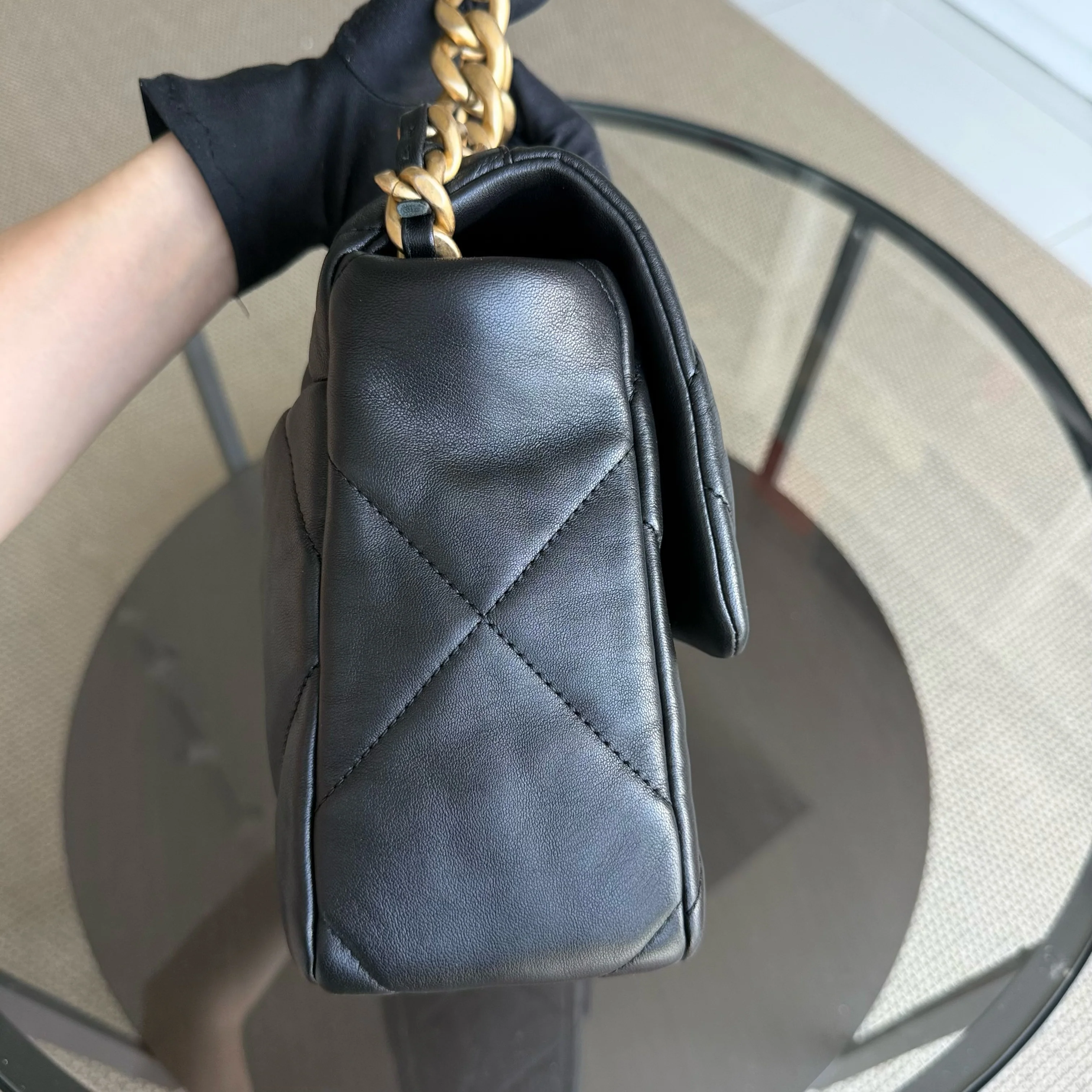 Chanel 19 Bag C19 Medium - Quilted Goatskin Black Two-Tone Gold Hardware Microchip