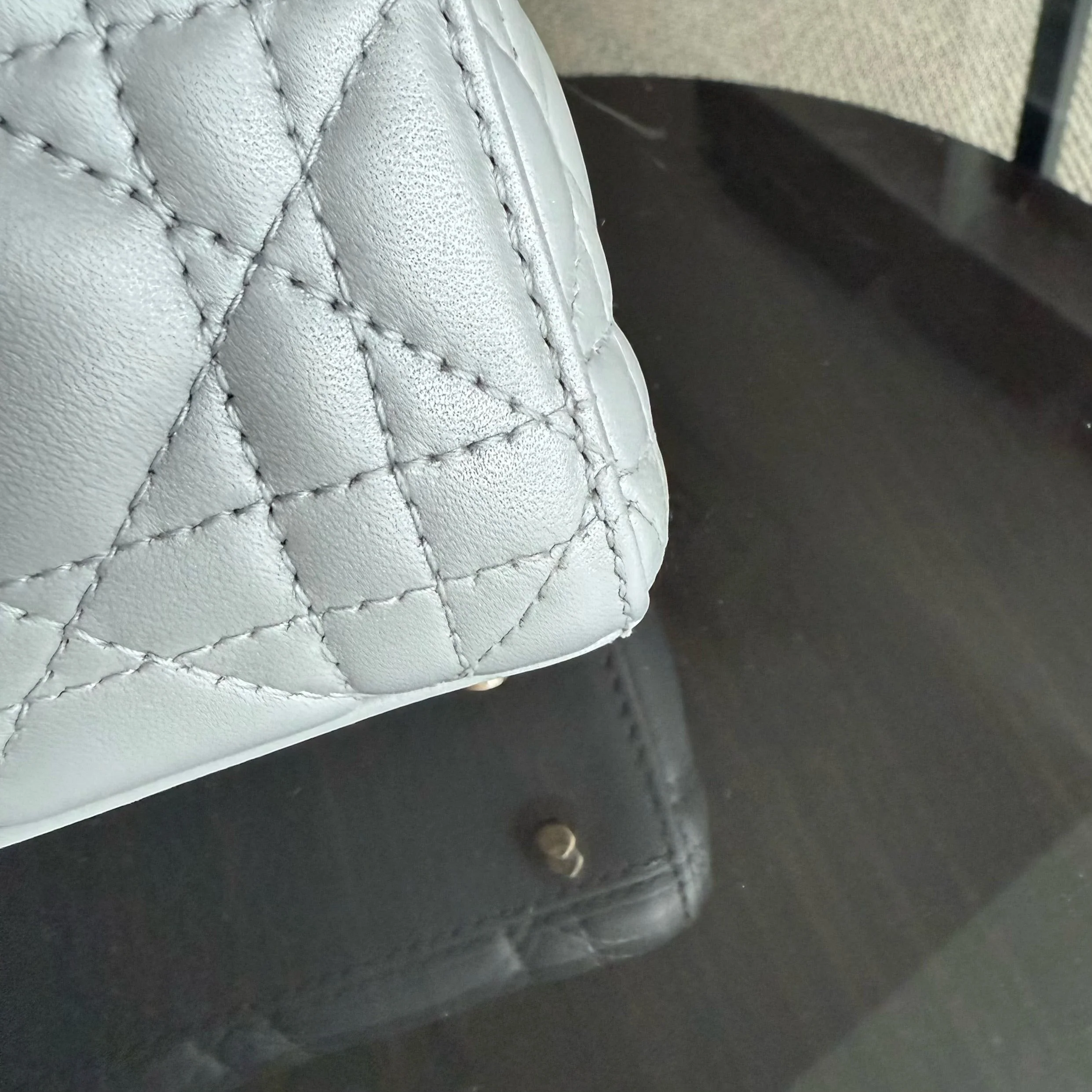 Dior Lady Mini - Cannage Lambskin Gray Gold Hardware Chain Strap