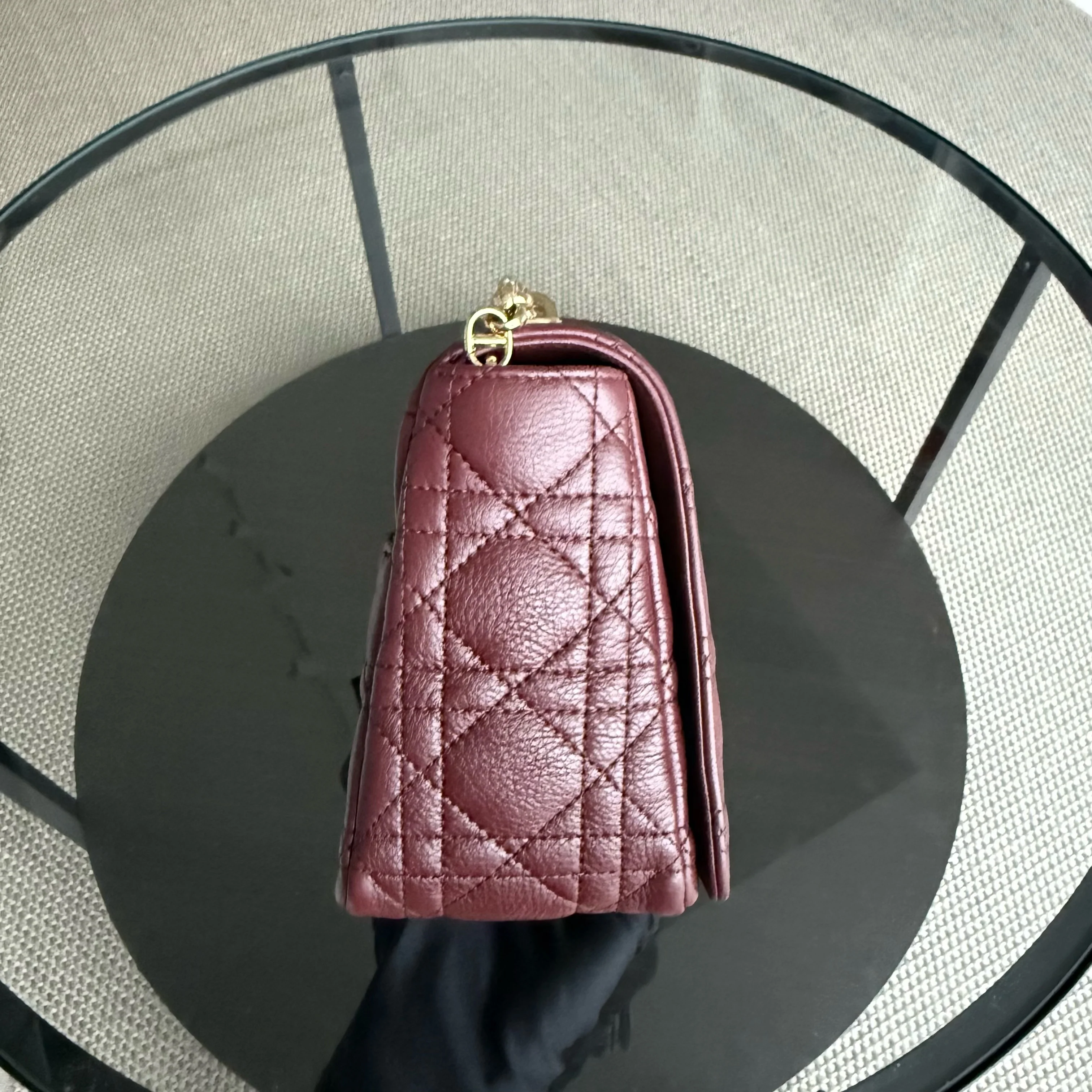 Dior Caro Medium - Cannage Calfskin Burgundy Red Gold Hardware