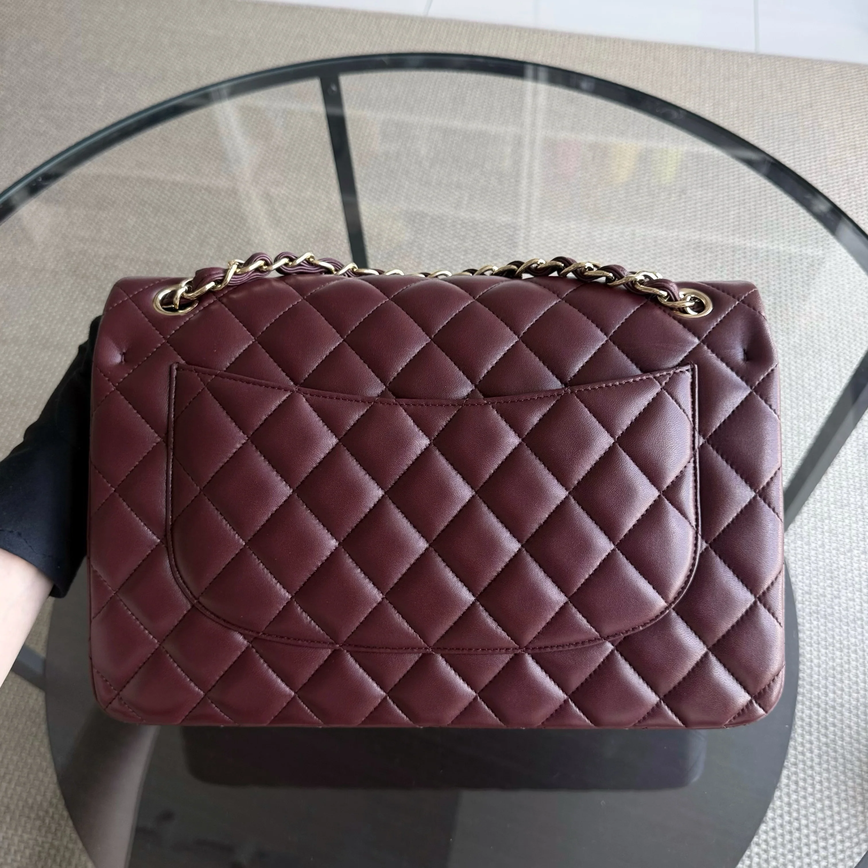 Chanel Classic Flap Jumbo - Double Flap 30CM Quilted Lambskin Burgundy Dark Red Gold Hardware Series 21