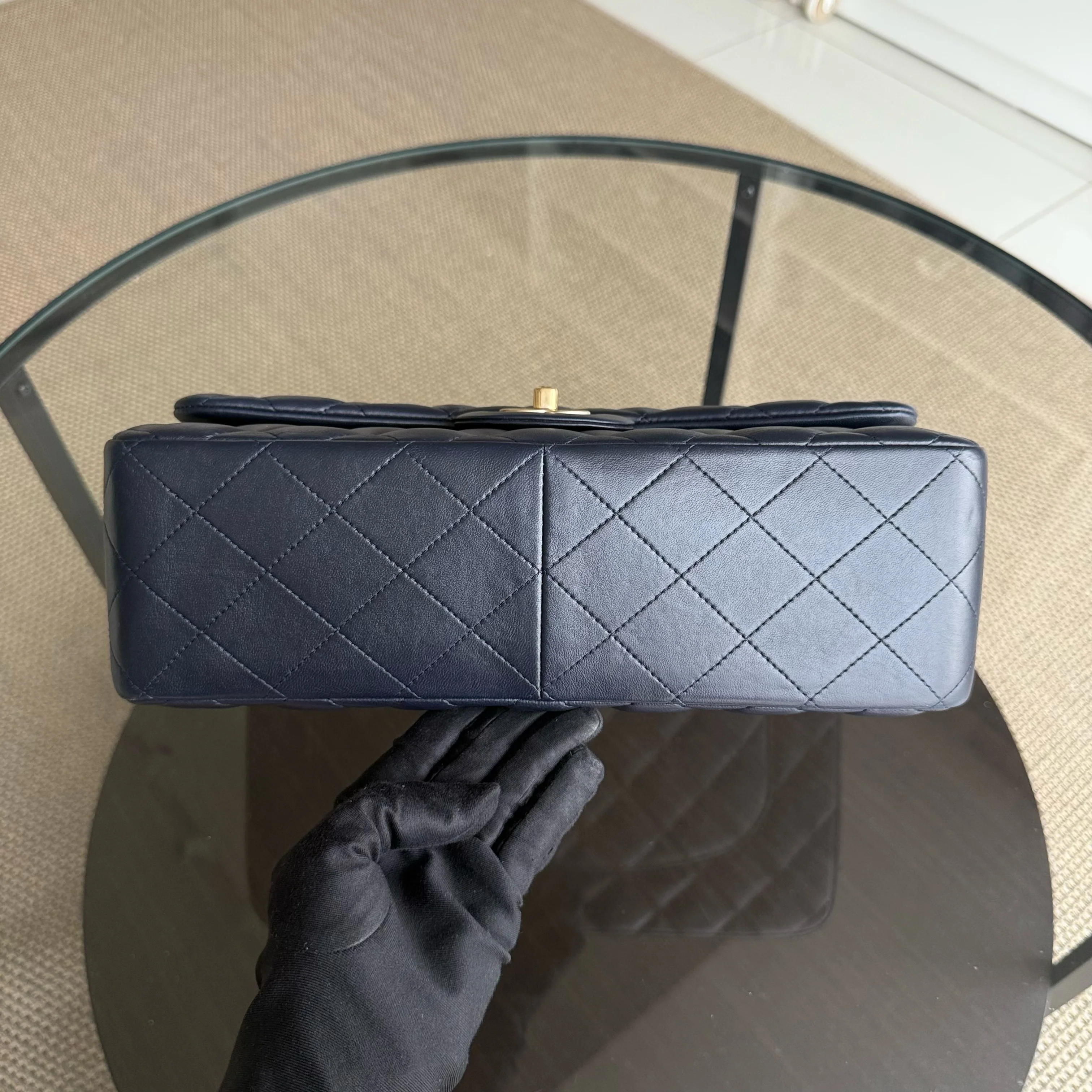 Chanel Classic Flap Jumbo - Double Flap 30CM Quilted Lambskin Dark Blue Gold Hardware Series 20