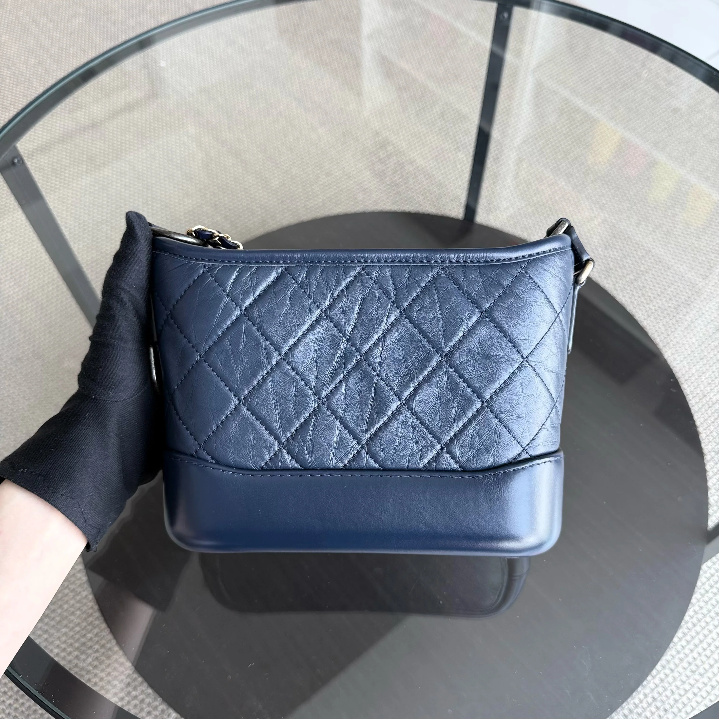 Chanel Gabrielle Small - Quilted Aged Calfskin Dark Blue Two-tone Gold Hardware Series 29