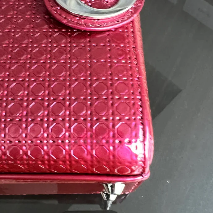 Dior Lady Mini - Calfskin Micro-Cannage Metallic Pink Silver Hardware Adjustable Strap