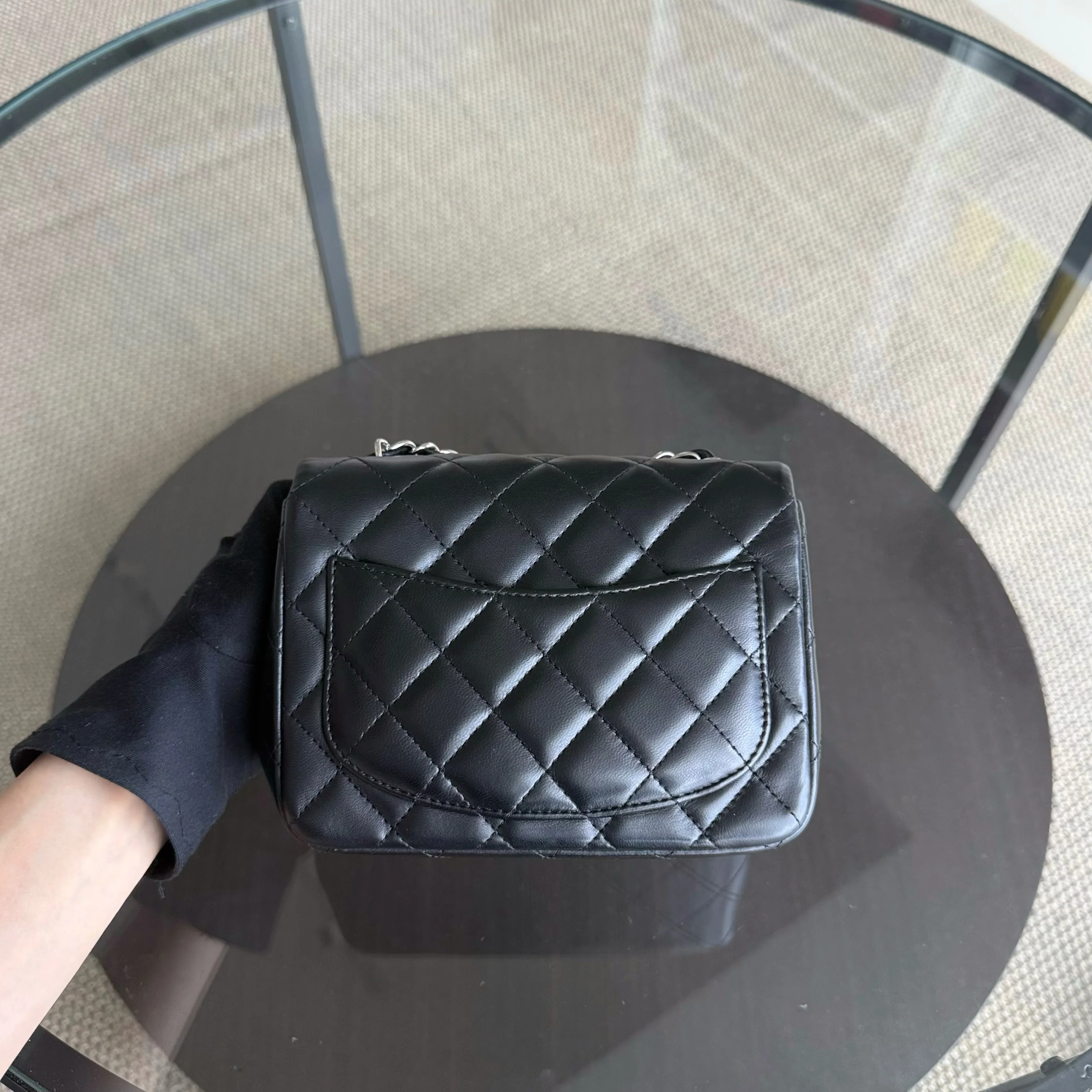 Chanel Classic Flap Mini Square - 17CM Quilted Lambskin Black Silver Hardware Series 19