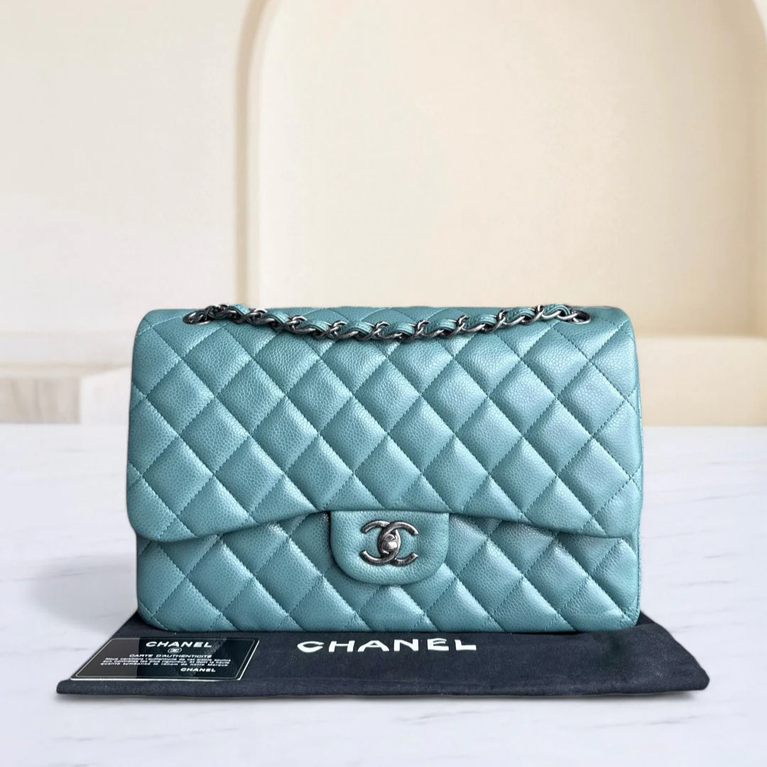 Chanel Classic Flap Jumbo - Caviar 30CM Double Flap Quilted Grained Calfskin Silver Hardware Series 21