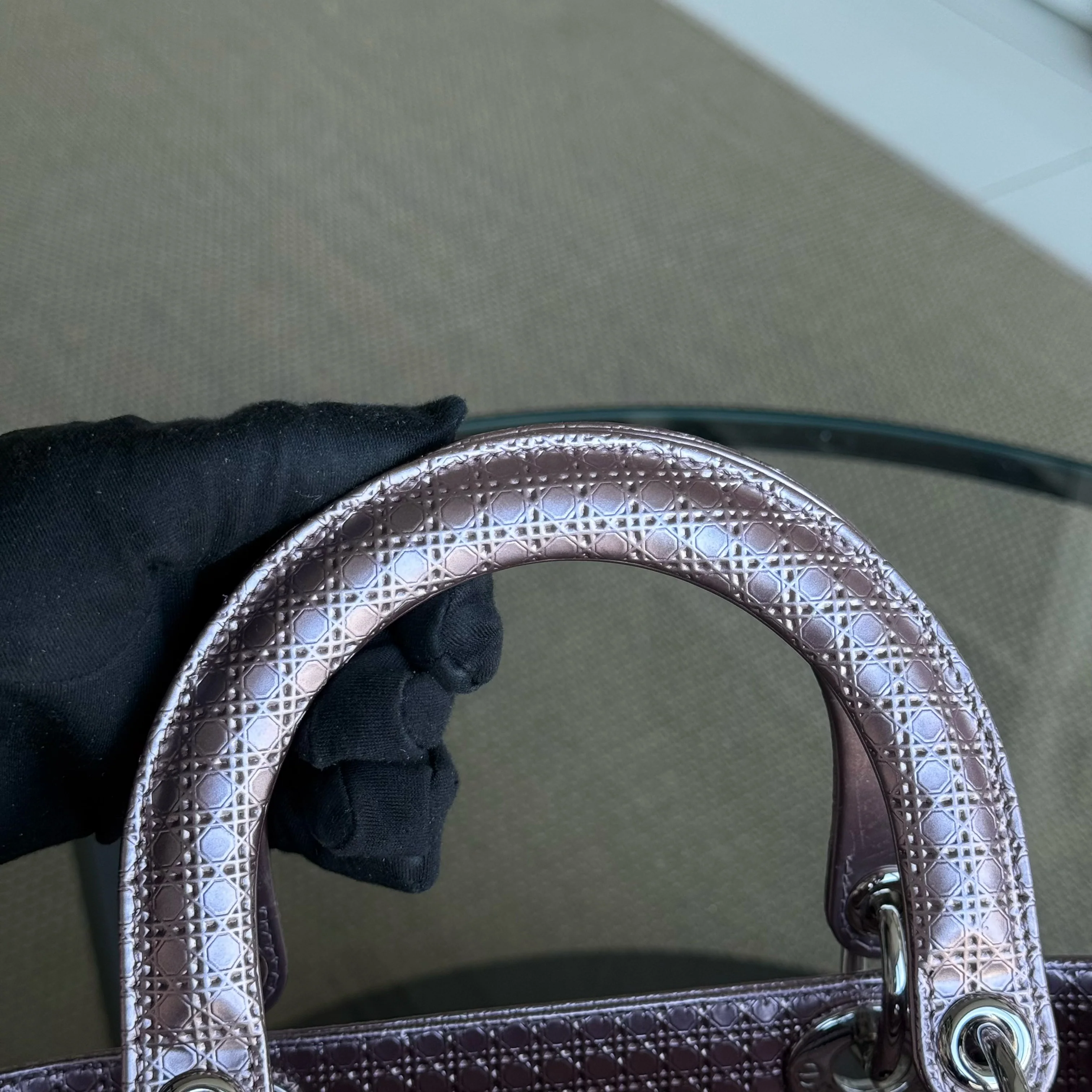 Dior Lady Medium - Micro-Cannage Metallic Pink Silver Hardware