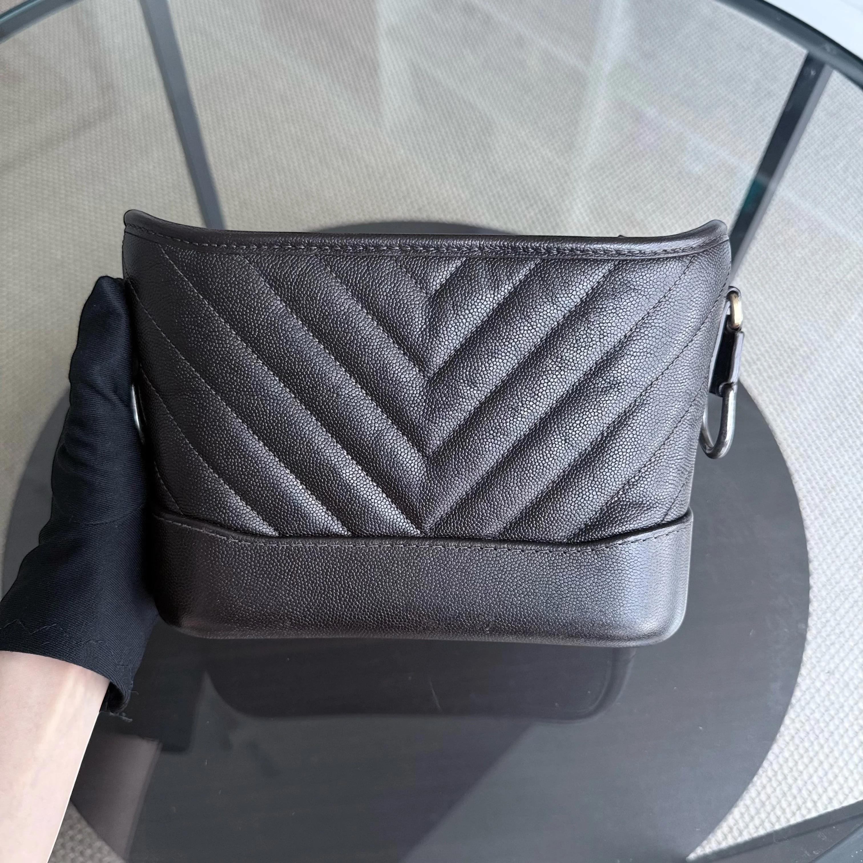 Chanel Gabrielle Small - Caviar Chevron Dark Brown Two-tone Gold Hardware Series 26