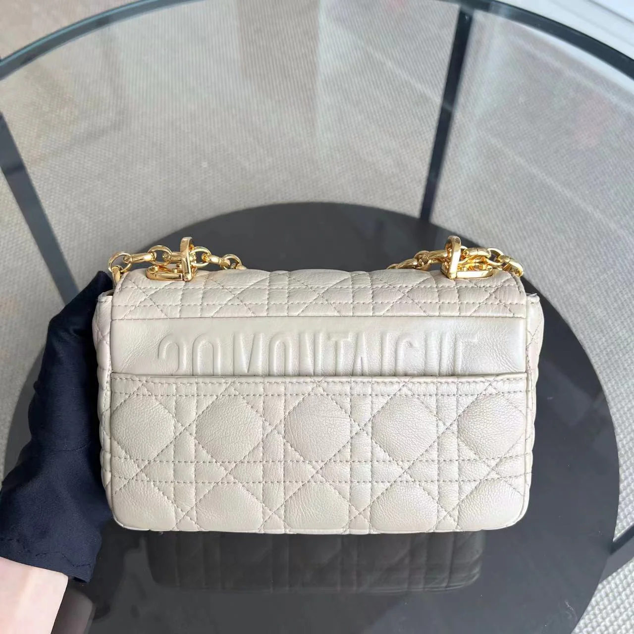 Dior Caro Small - Cannage Grained Calfskin Beige Golden Hardware