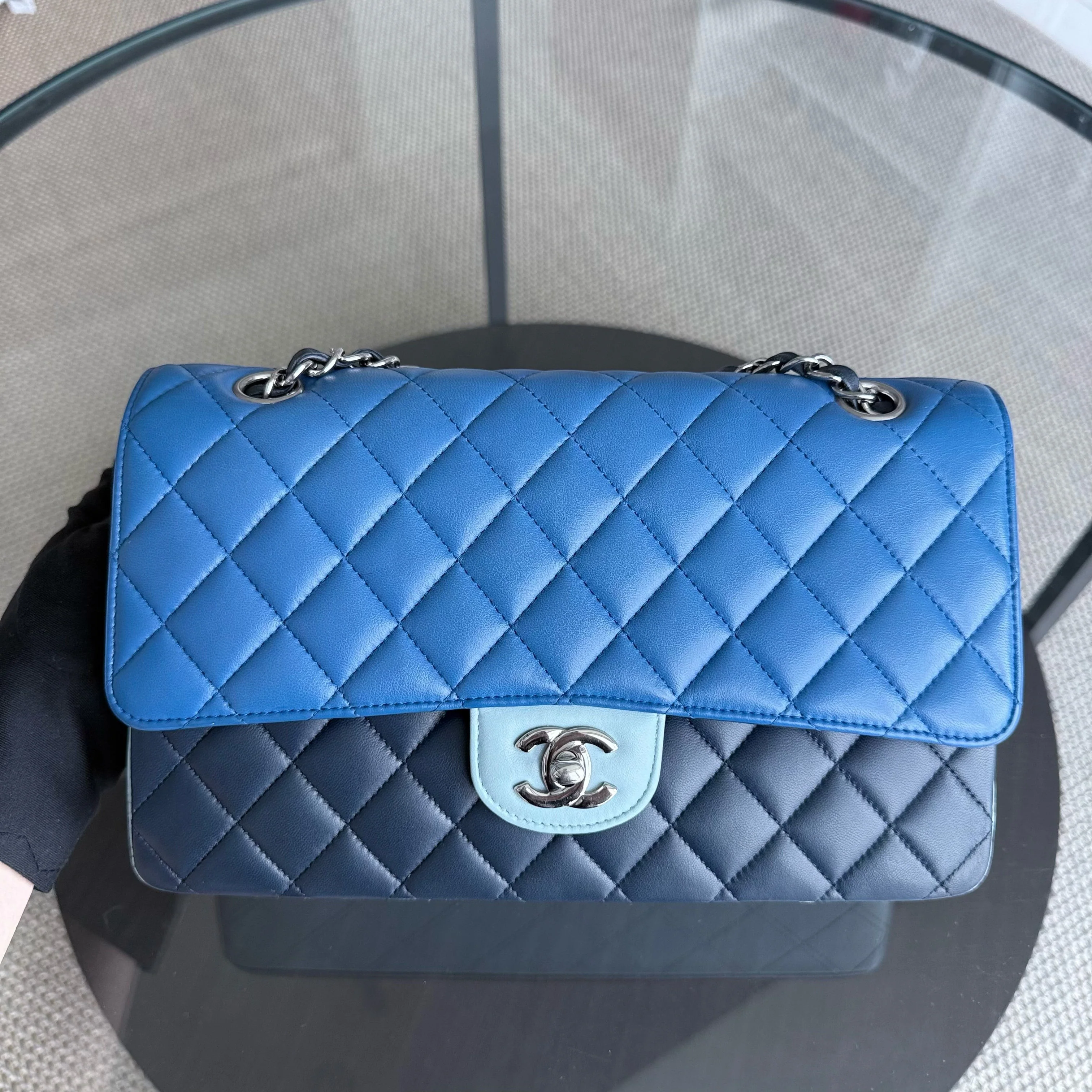 Chanel Classic Flap Medium - 25CM Quilted Lambskin Tri-Color Blue Silver Hardware Series 22