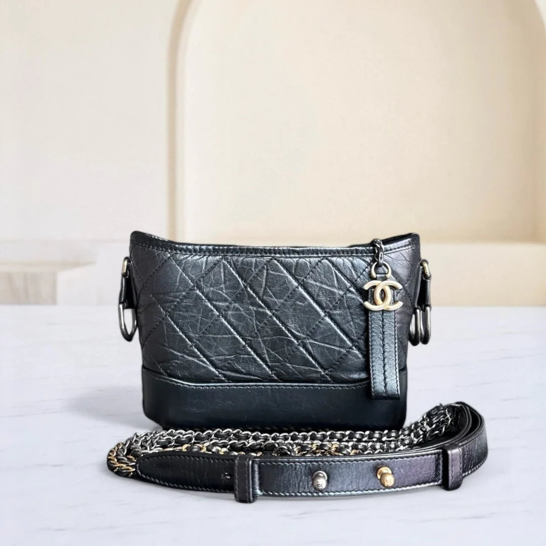 Chanel Gabrielle Small - Quilted Calfskin Black Gold Hardware