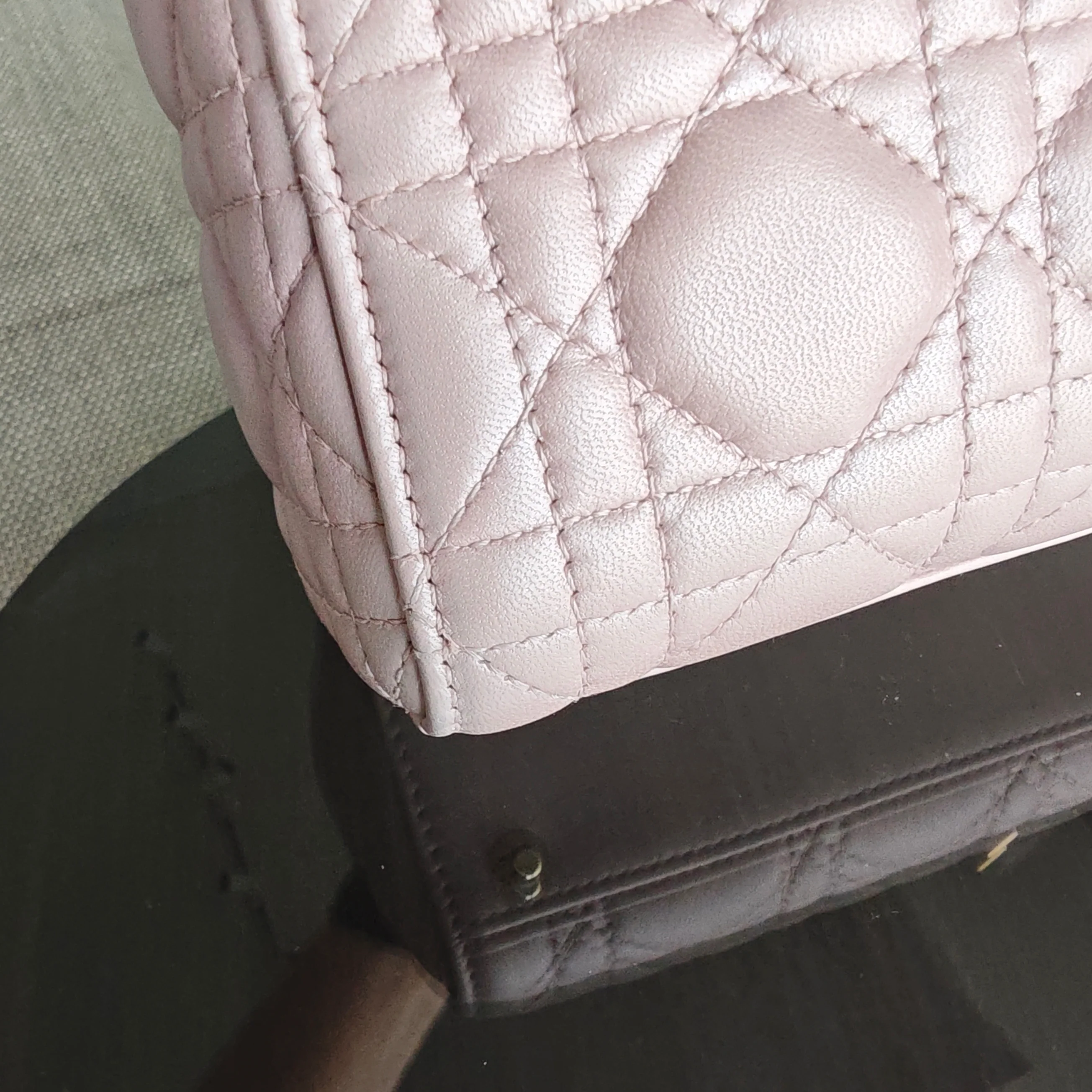 Dior Lady Mini - Cannage Lambskin Light Pink Gold Hardware Chain Strap