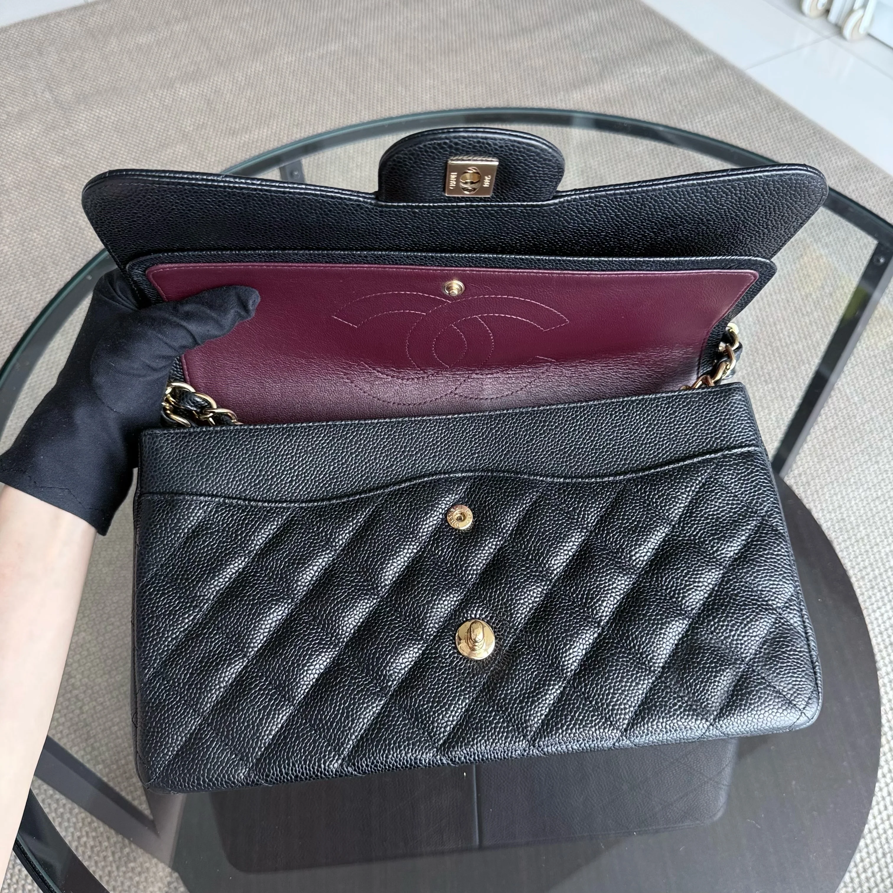 Chanel Classic Flap Jumbo - Caviar 30CM Double Flap Quilted Grained Calfskin Black Gold Hardware