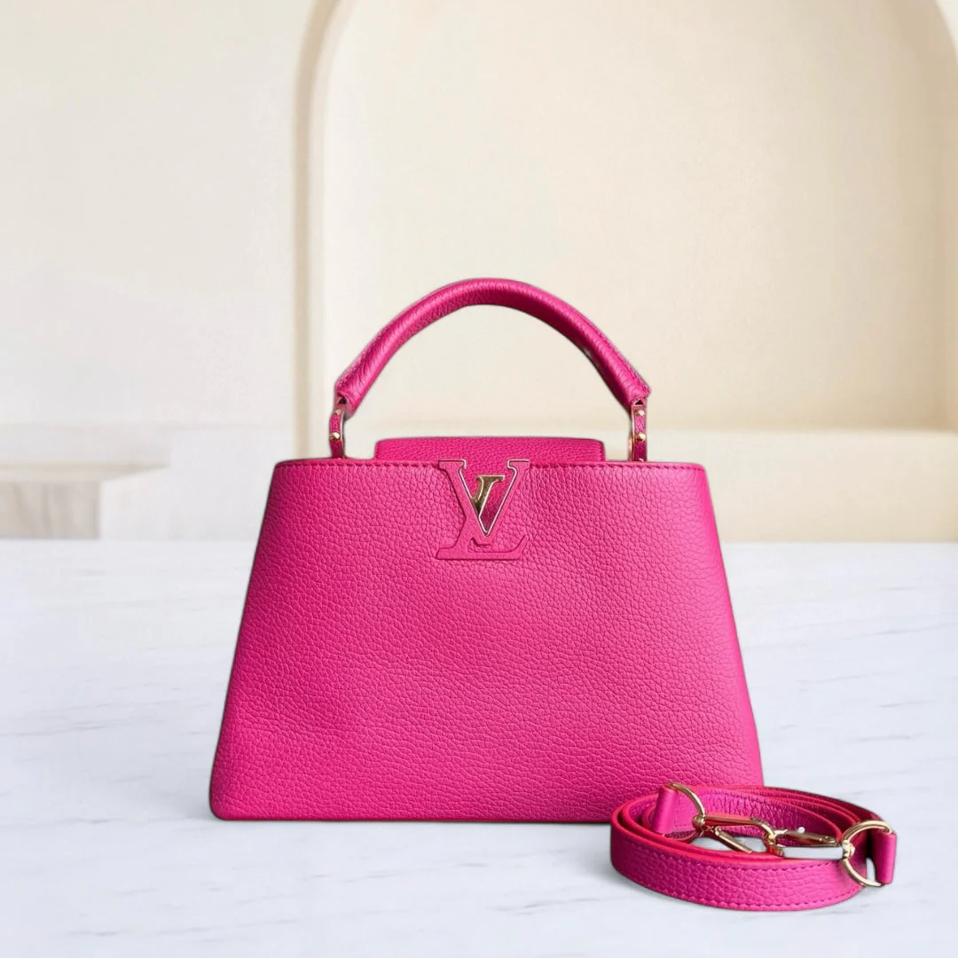 Louis Vuitton Capucines BB - 27CM Grained Calfskin Hot Pink Gold Hardware