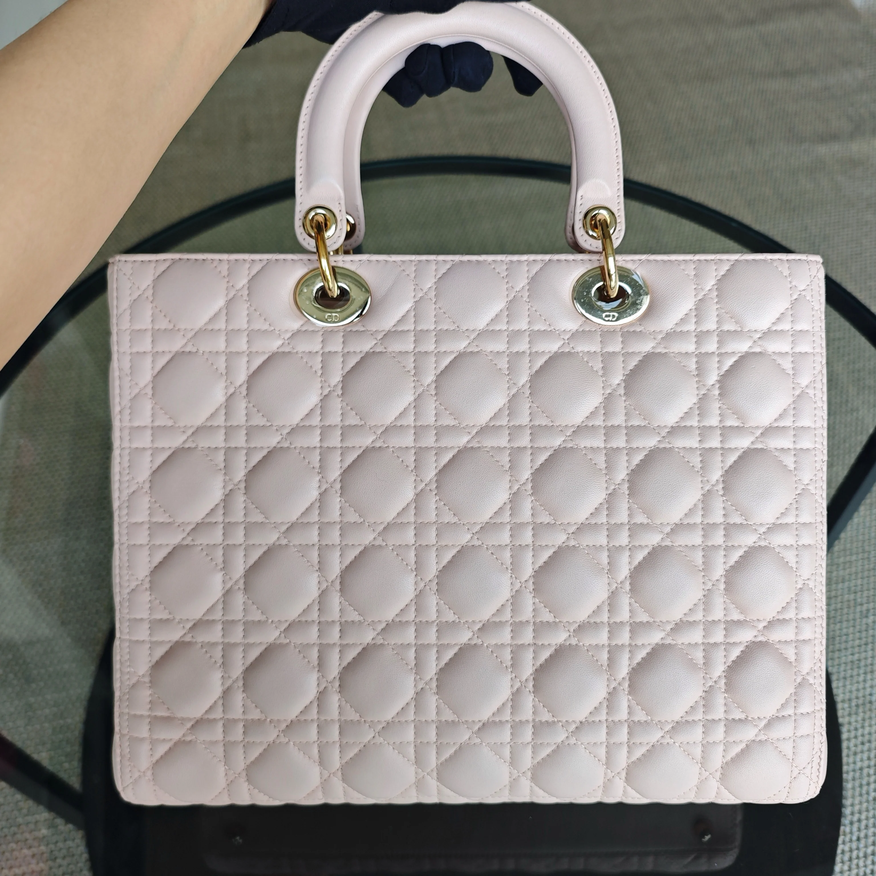 Dior Lady Large - Cannage Lambskin Light Pink Gold Hardware