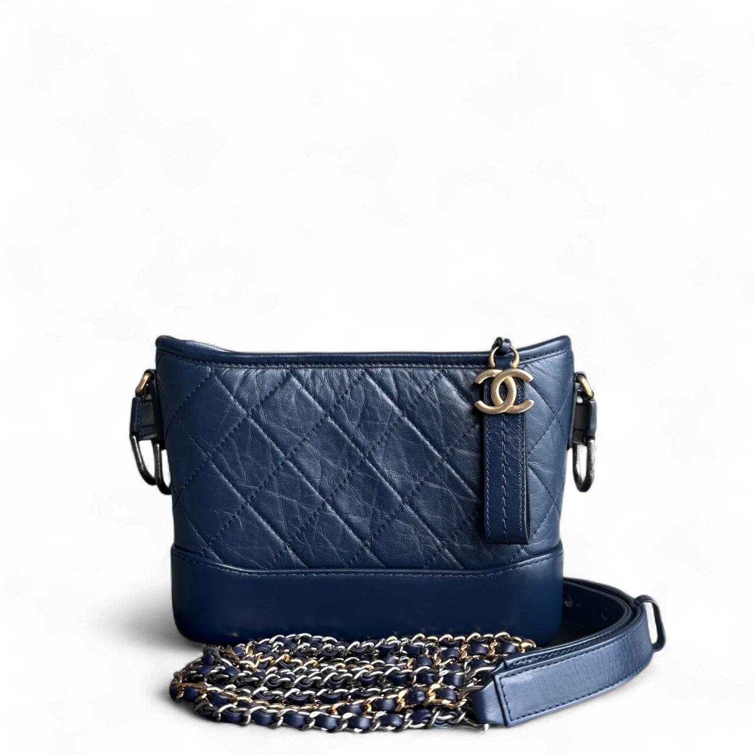 Chanel Gabrielle Small - Quilted Aged Calfskin Dark Blue Two-tone Gold Hardware Series 29