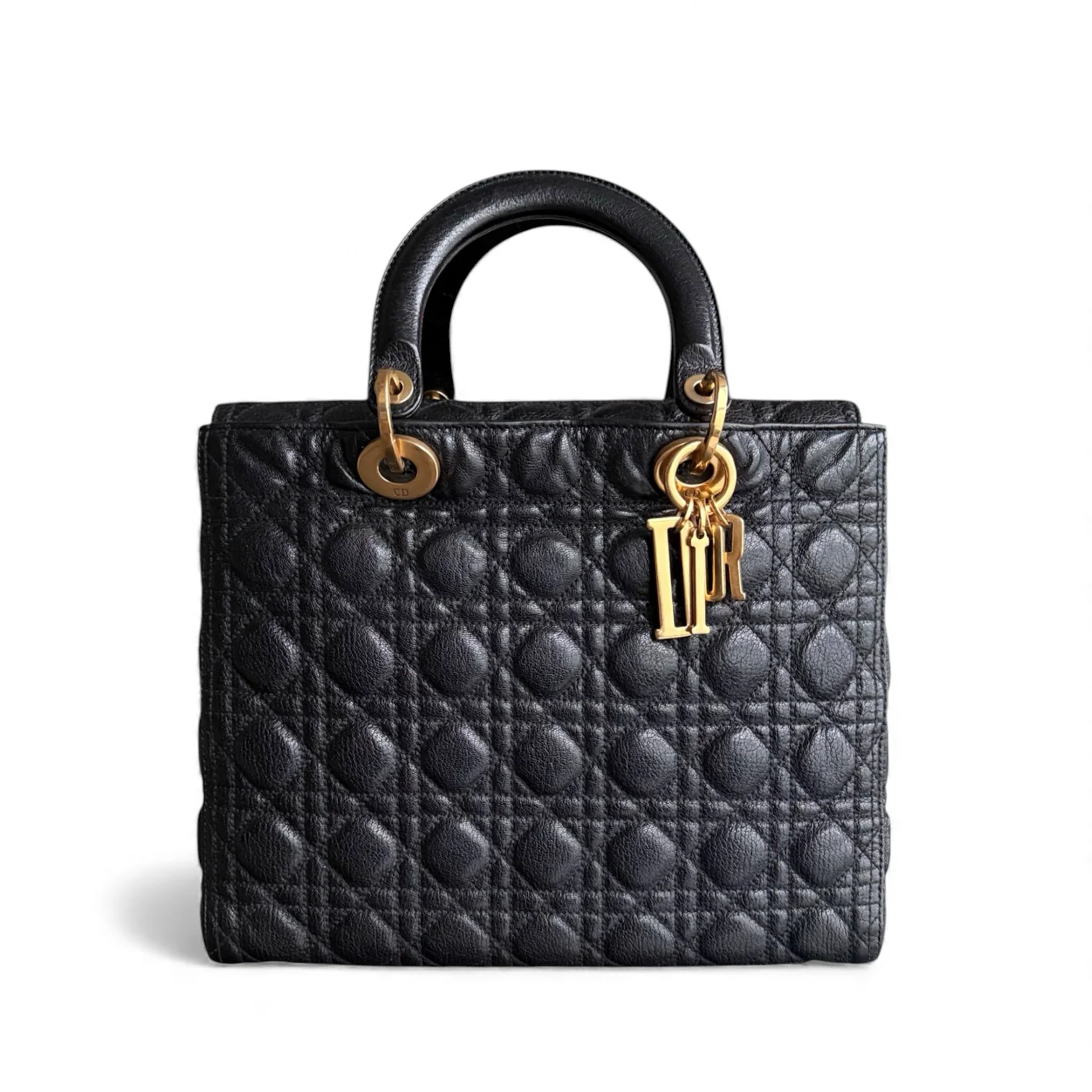 DIor Lady Large - Cannage Grained Calfskin Black Gold Hardware NO STRAP