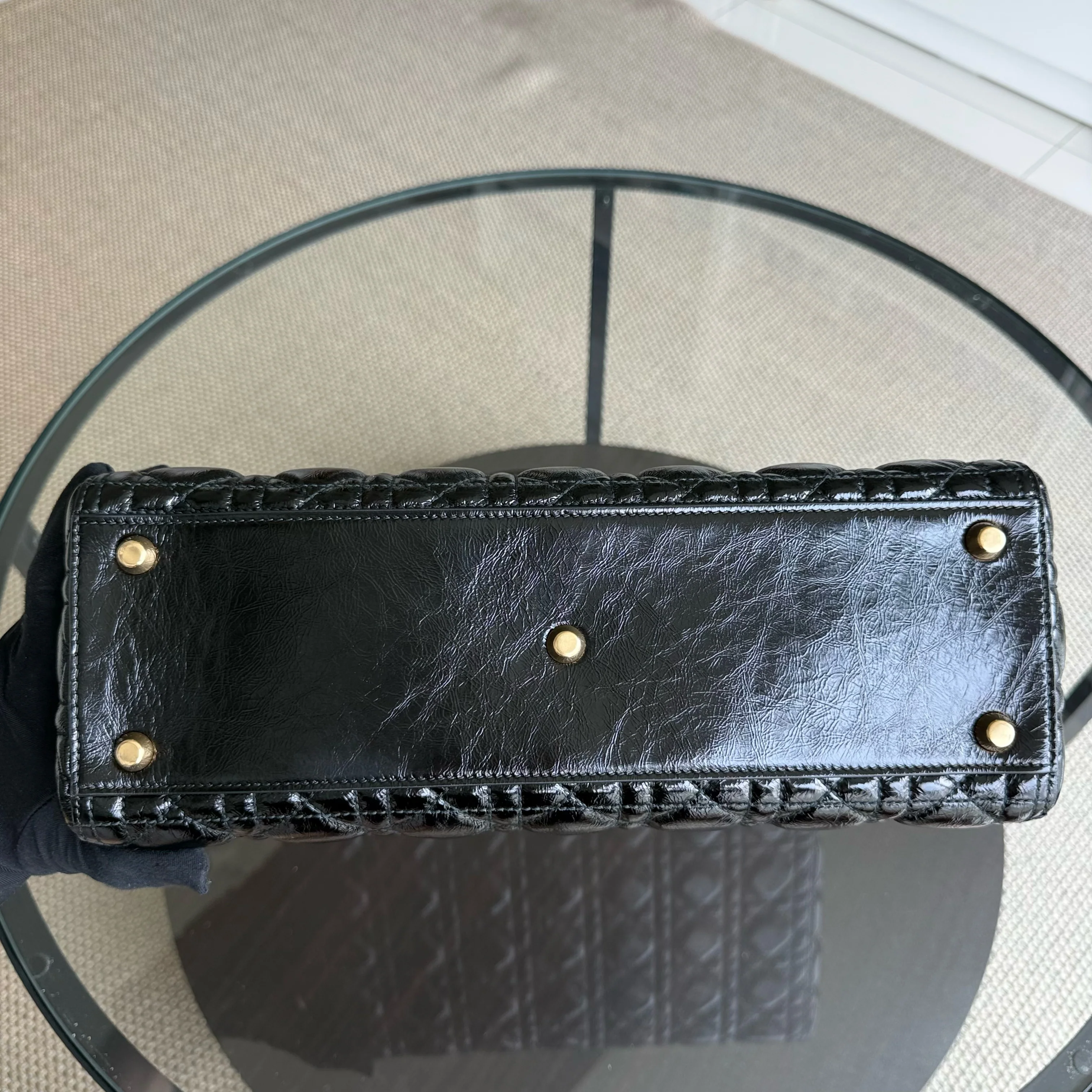 Dior Lady Large Flap - Canange Glazed Calfskin Black Gold Hardware