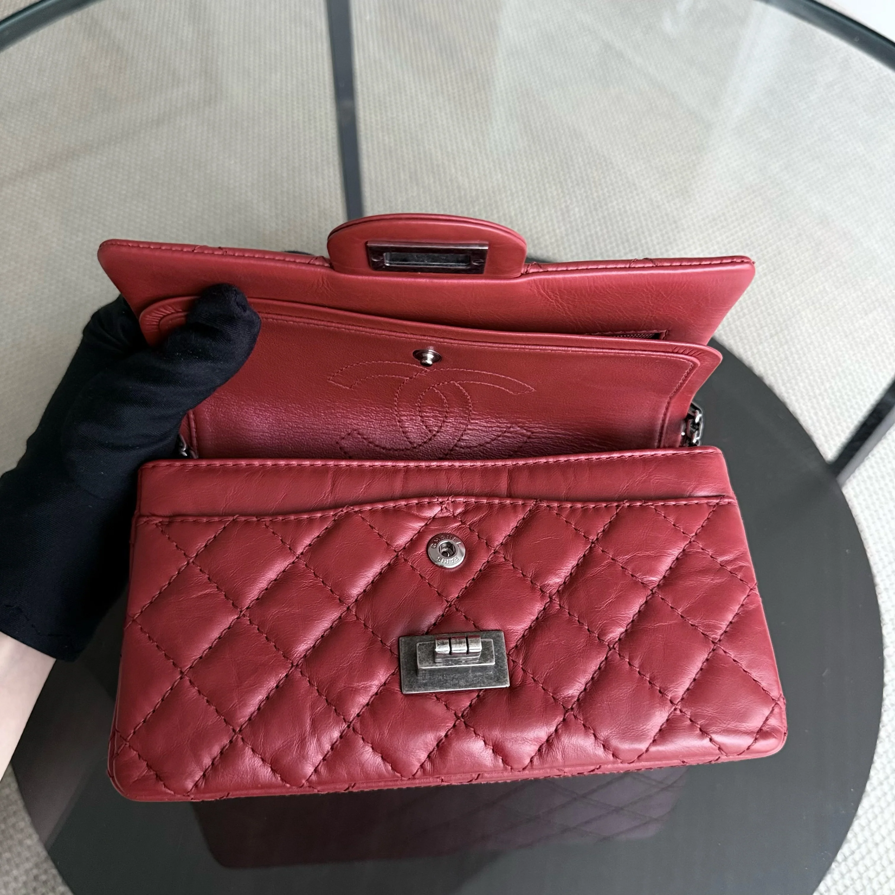 Chanel 2.55 Reissue Mini - 20CM Quilted Aged Calfskin Red Ruthenium Silver Hardware Series 16
