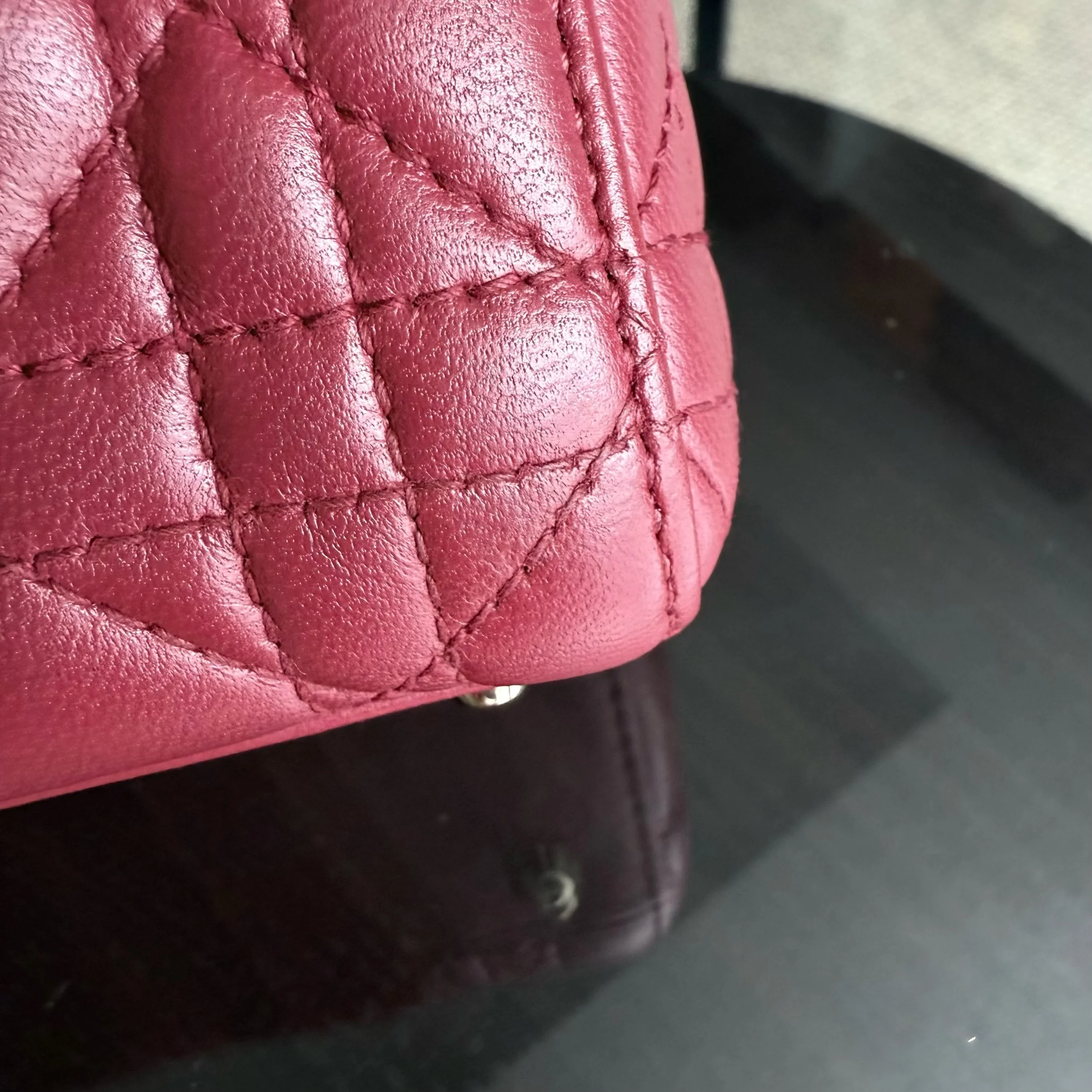 Dior Lady Mini - Cannage Lambskin Dark Red Gold Hardware Chain Strap