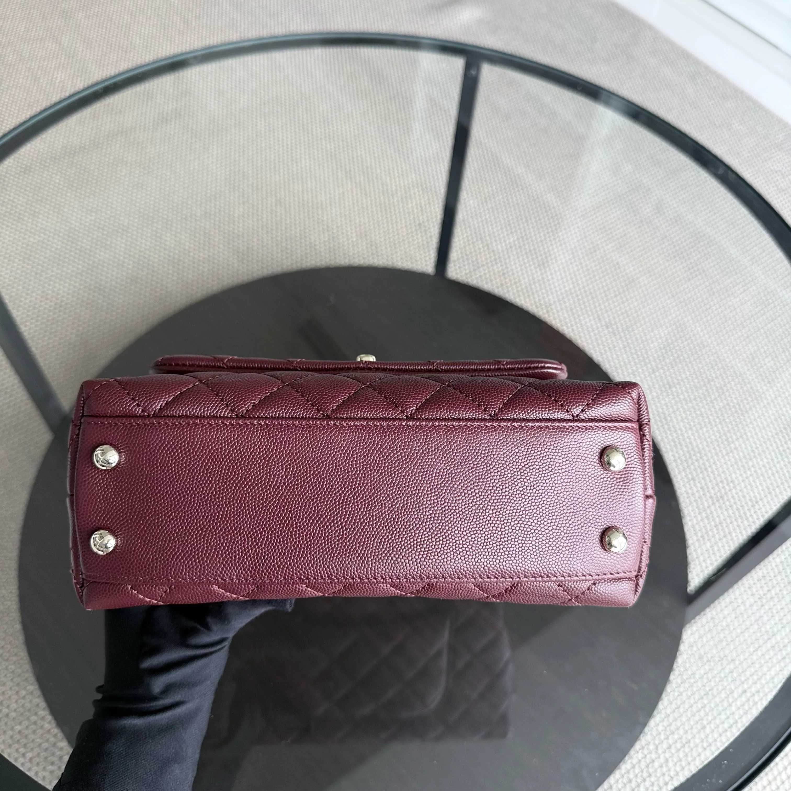 Chanel Coco Handle Small - Caviar Quilted Grained Calfskin Dark Red Burgundy Gold Hardware Series 30