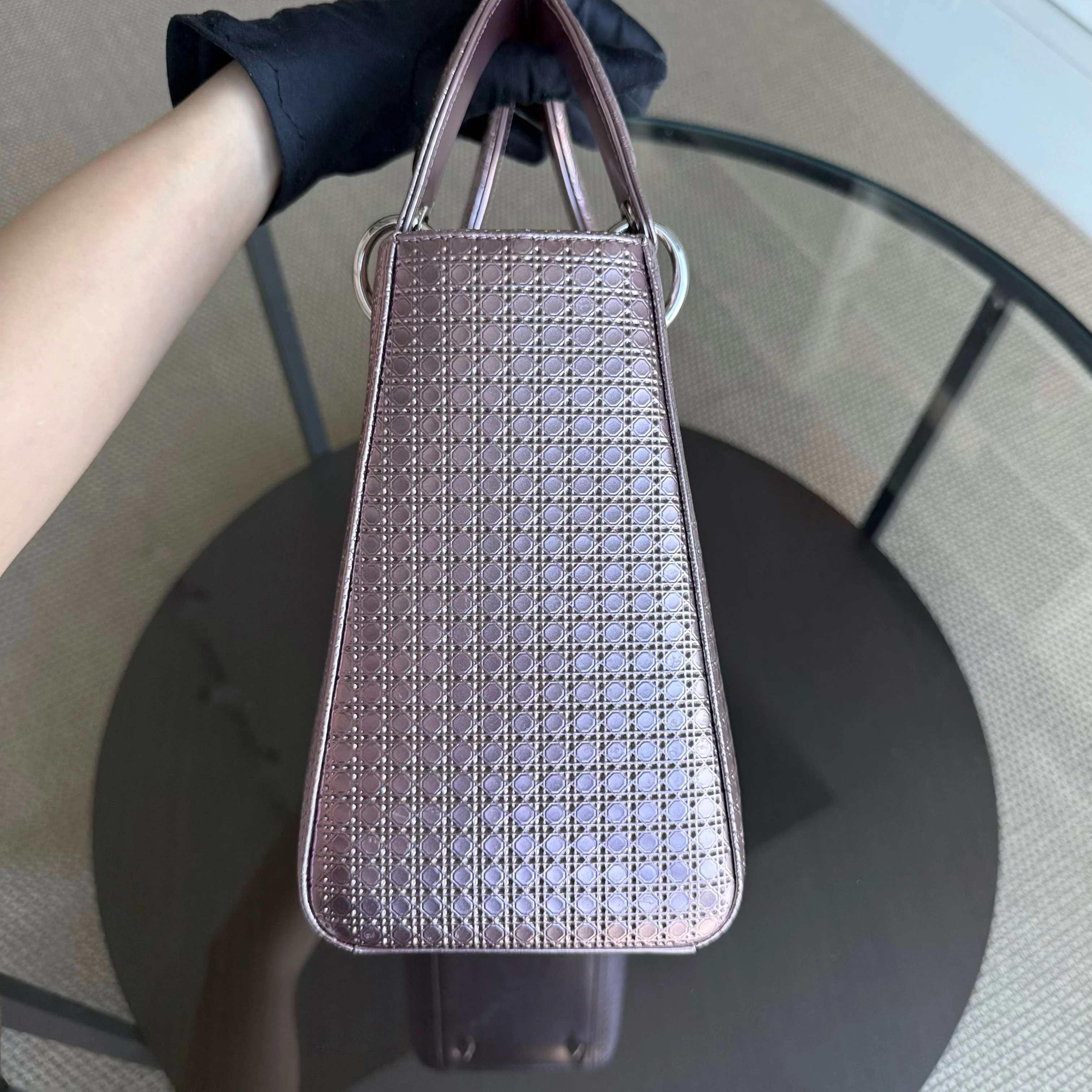 Dior Lady Medium - Micro-Cannage Metallic Pink Silver Hardware