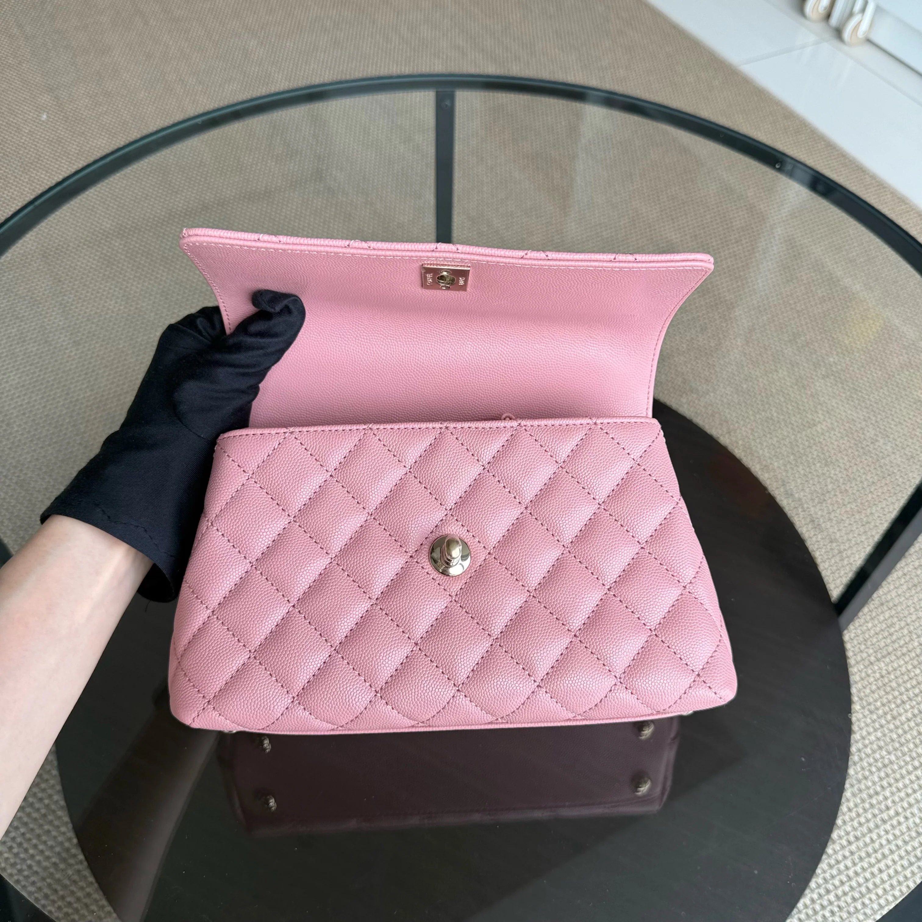 Chanel Coco Handle Small Microchip - Caviar Quilted Light Pink Gold Hardware