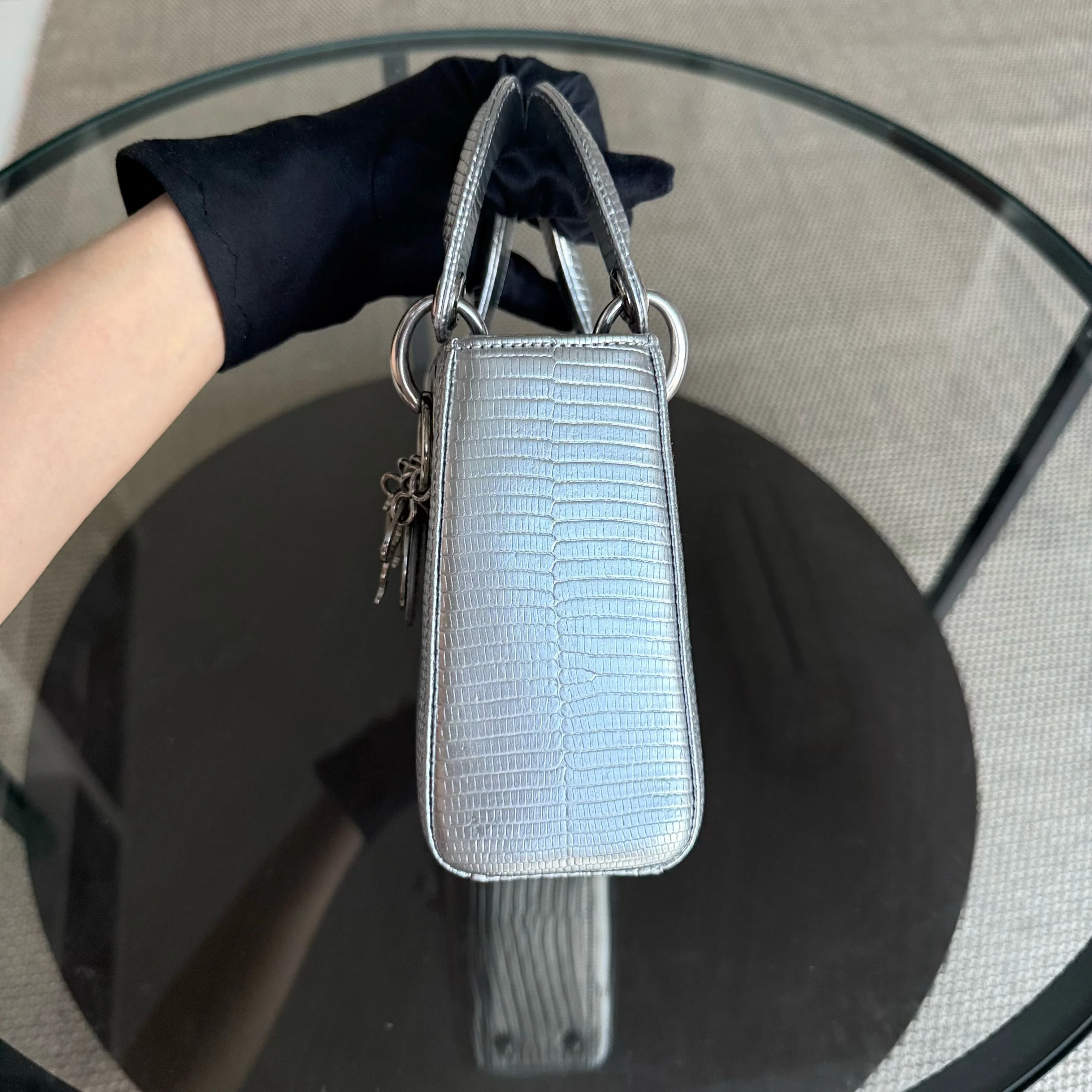 Dior Lady Mini - Exotic Lizard Gray Silver Hardware