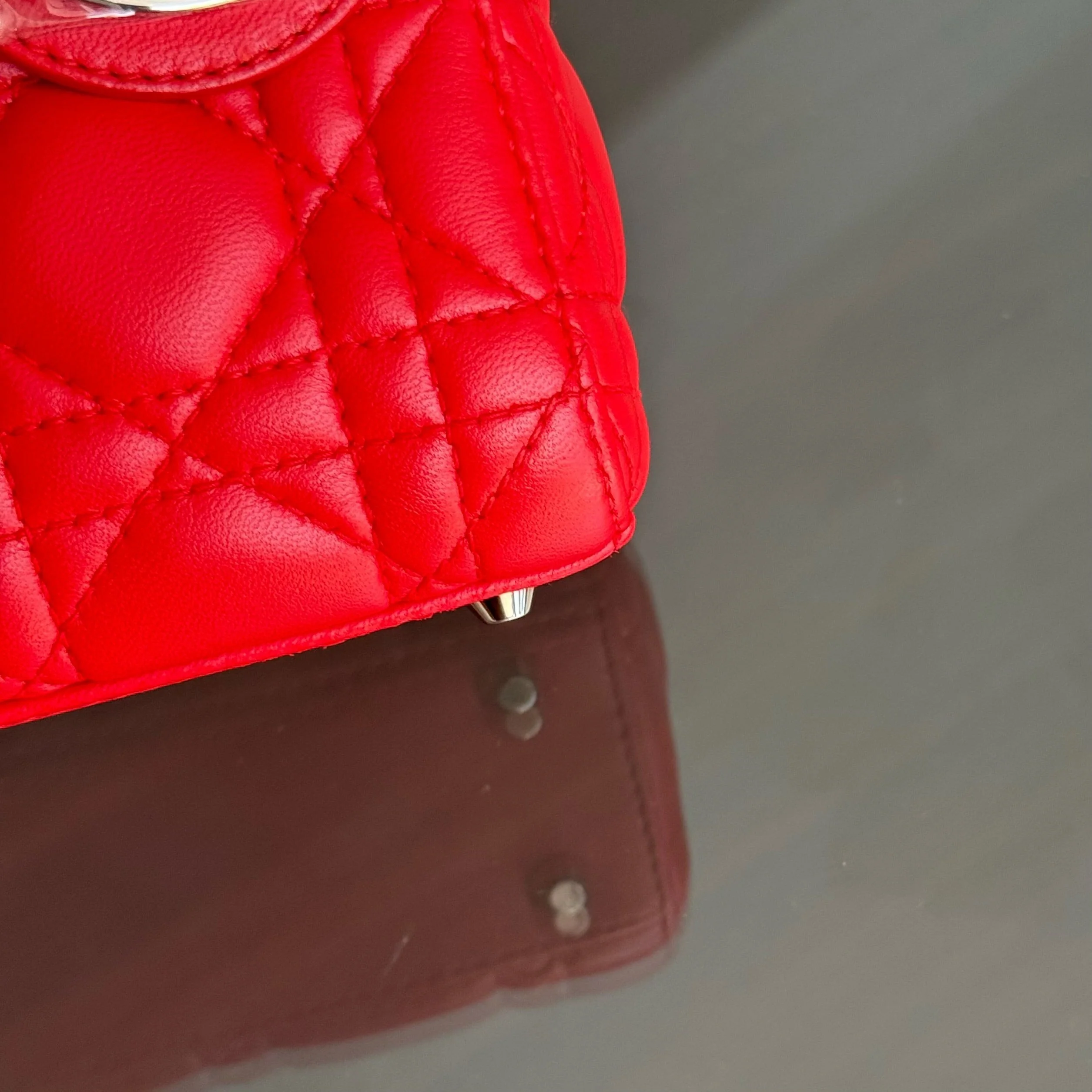 Dior Lady Mini - Cannage Lambskin Red Silver Hardware Adjustable Strap