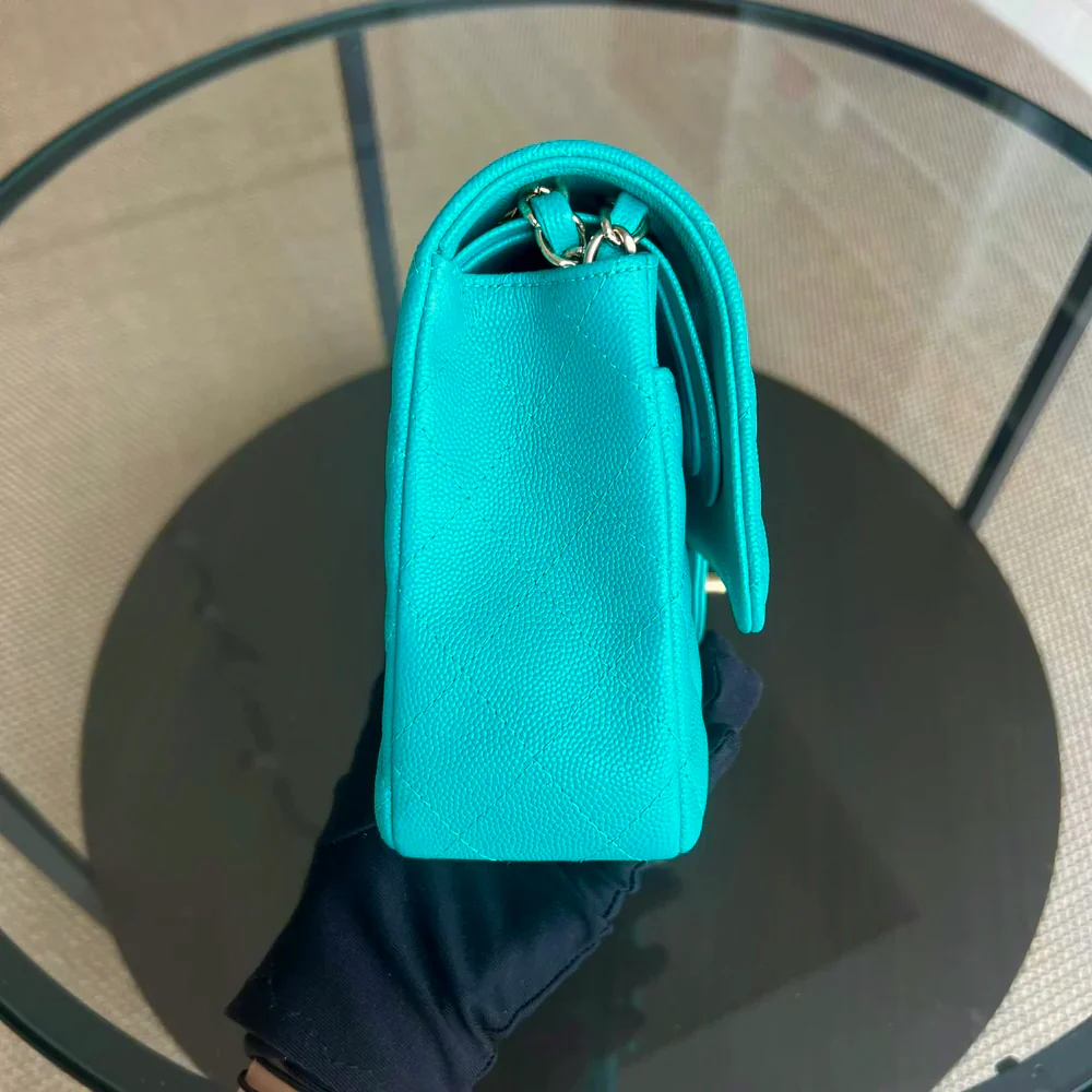 Chanel Classic Flap Medium - Caviar 25CM Quilted Cyan Blue Gold Hardware Series 23