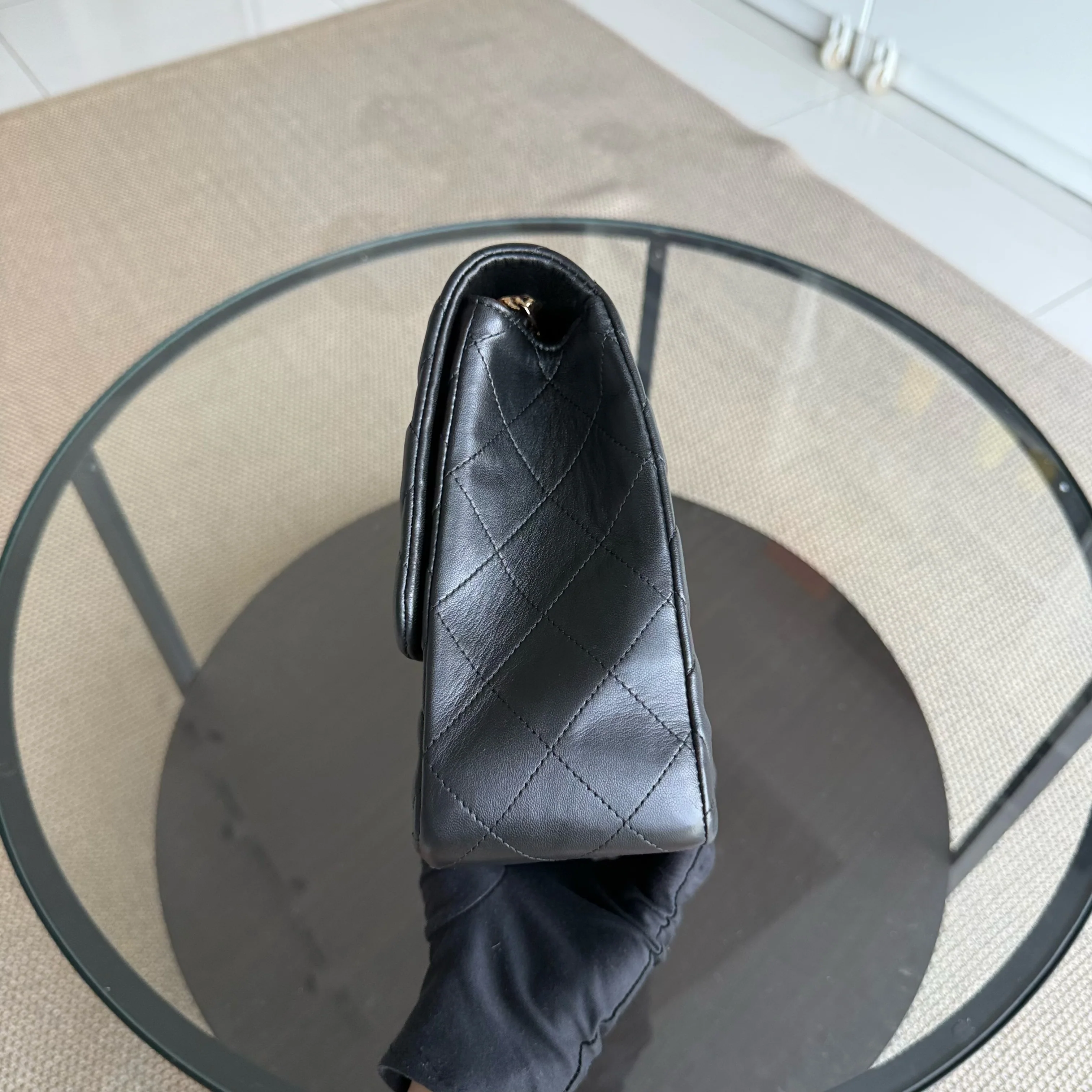 Chanel Classic Flap Jumbo - 30CM Single Flap Quilted Lambskin Black Gold Hardware Series 13