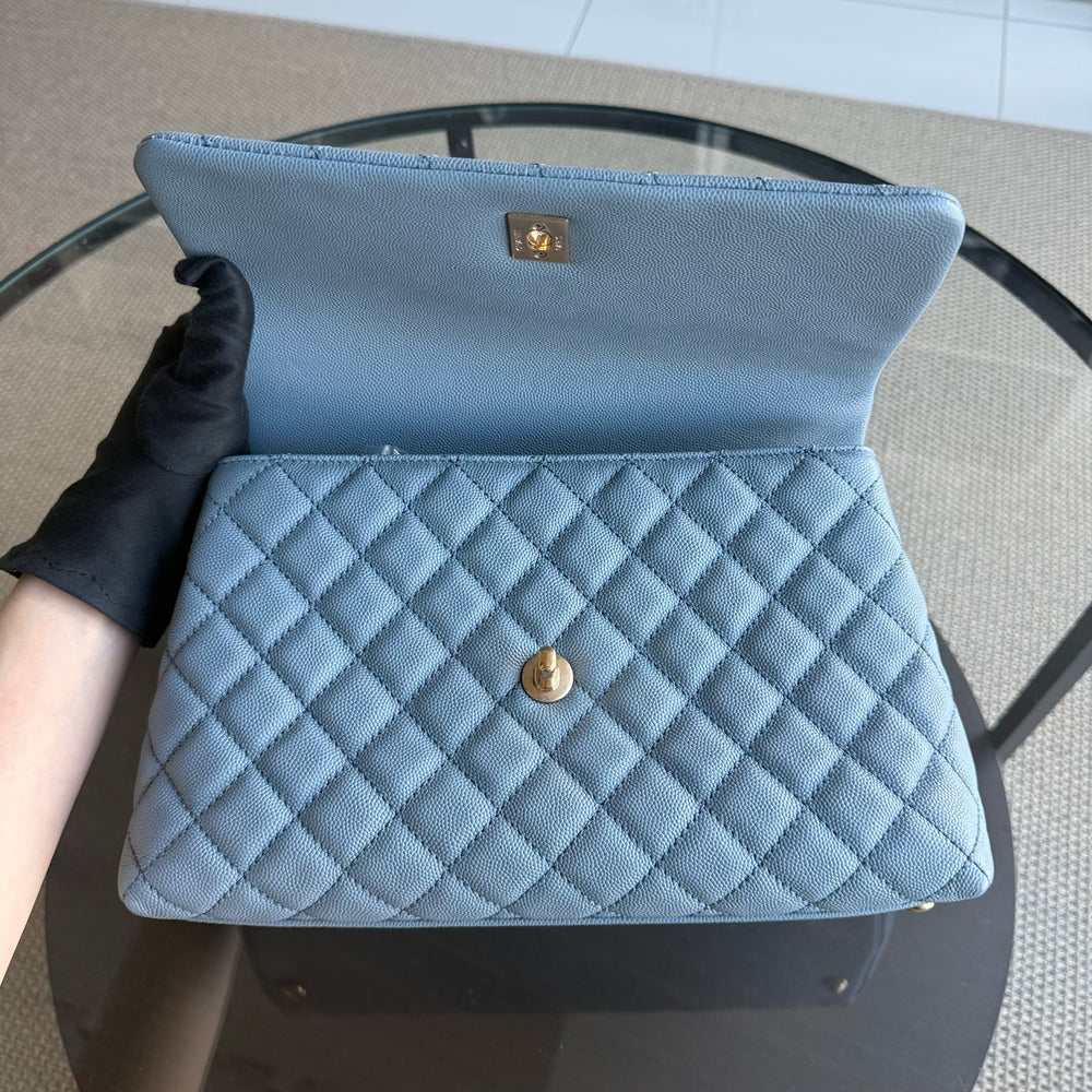 Chanel Coco Handle Medium - Caviar 29CM Quilted Sky Blue Gold Hardware Series 27
