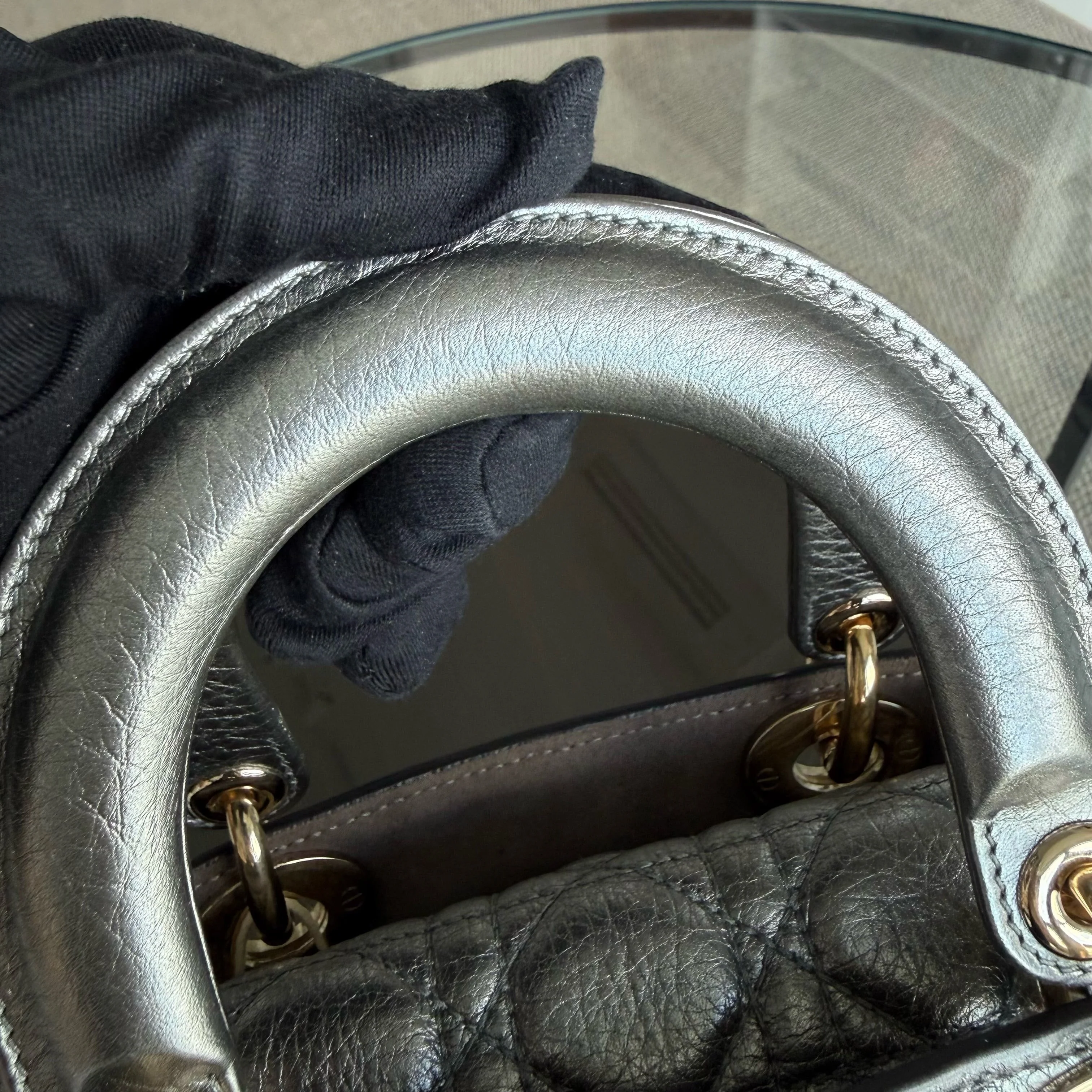 Dior Lady Small - Cannage Gray Calfskin Gold Hardware