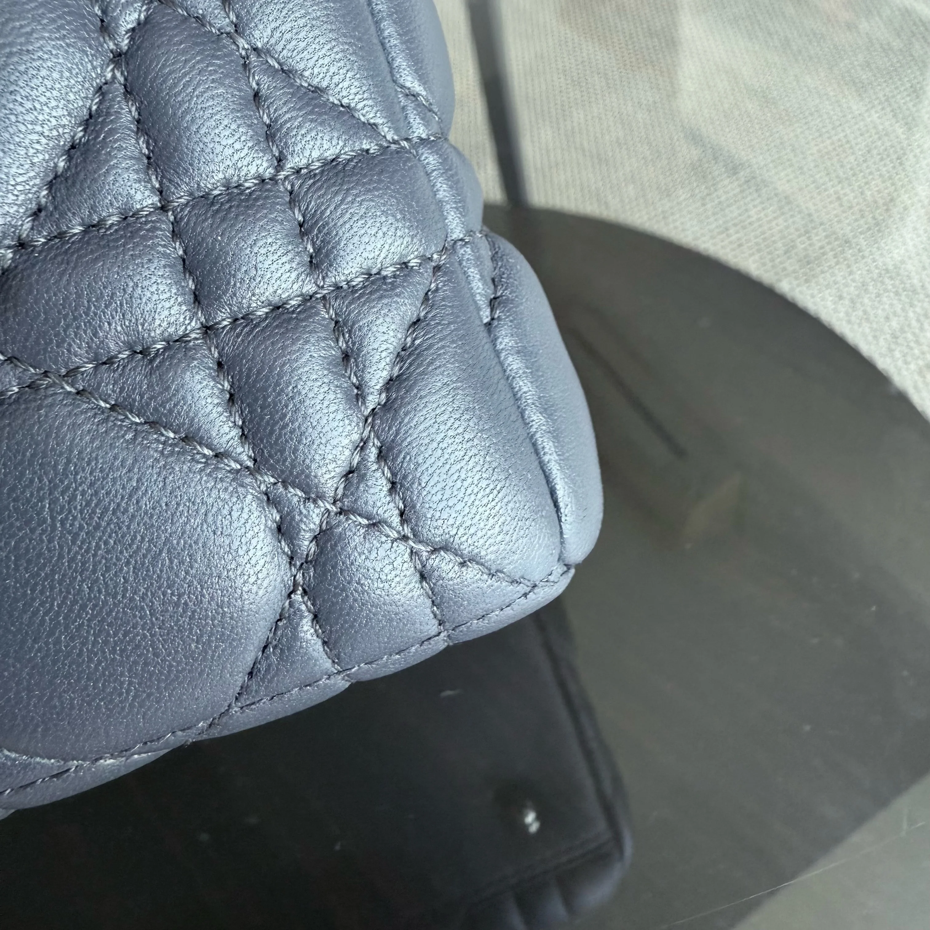 Dior Lady Medium - Cannage Lambskin Dark Gray Silver Hardware