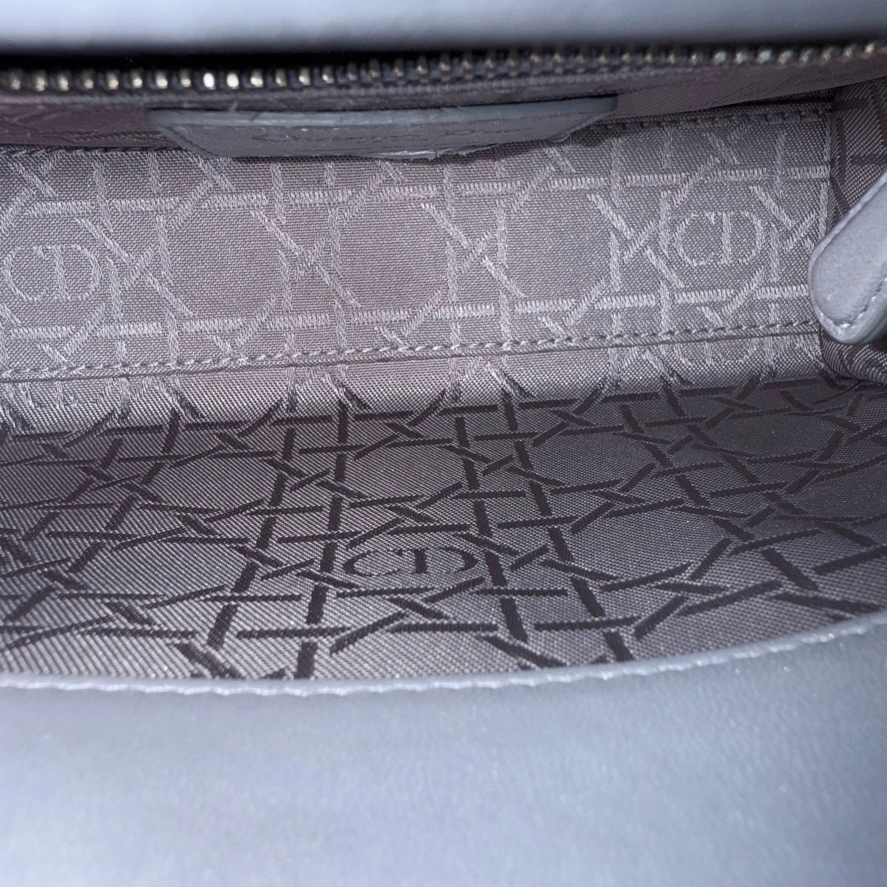 Dior Lady Mini - Cannage Lambskin Gray Gold Hardware Chain Strap