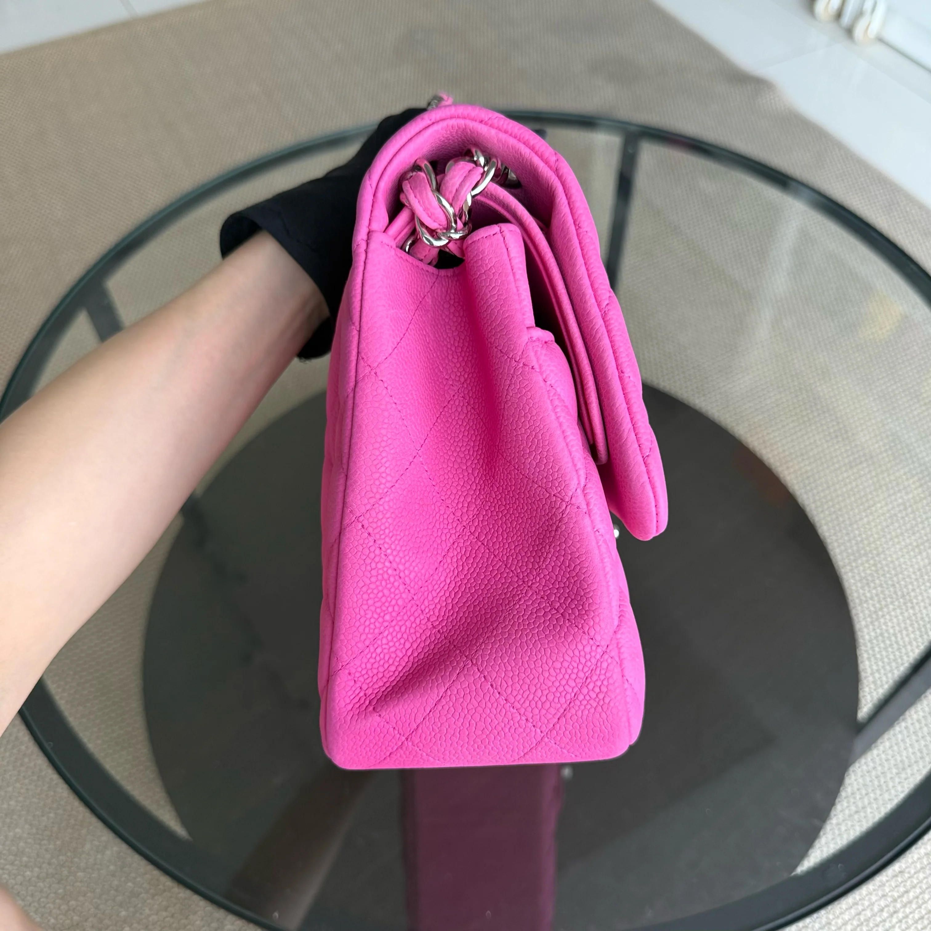 Chanel Classic Flap Jumbo - Caviar 30CM Double Flap Quilted Pink Grained Calfskin Silver Hardware Series 18