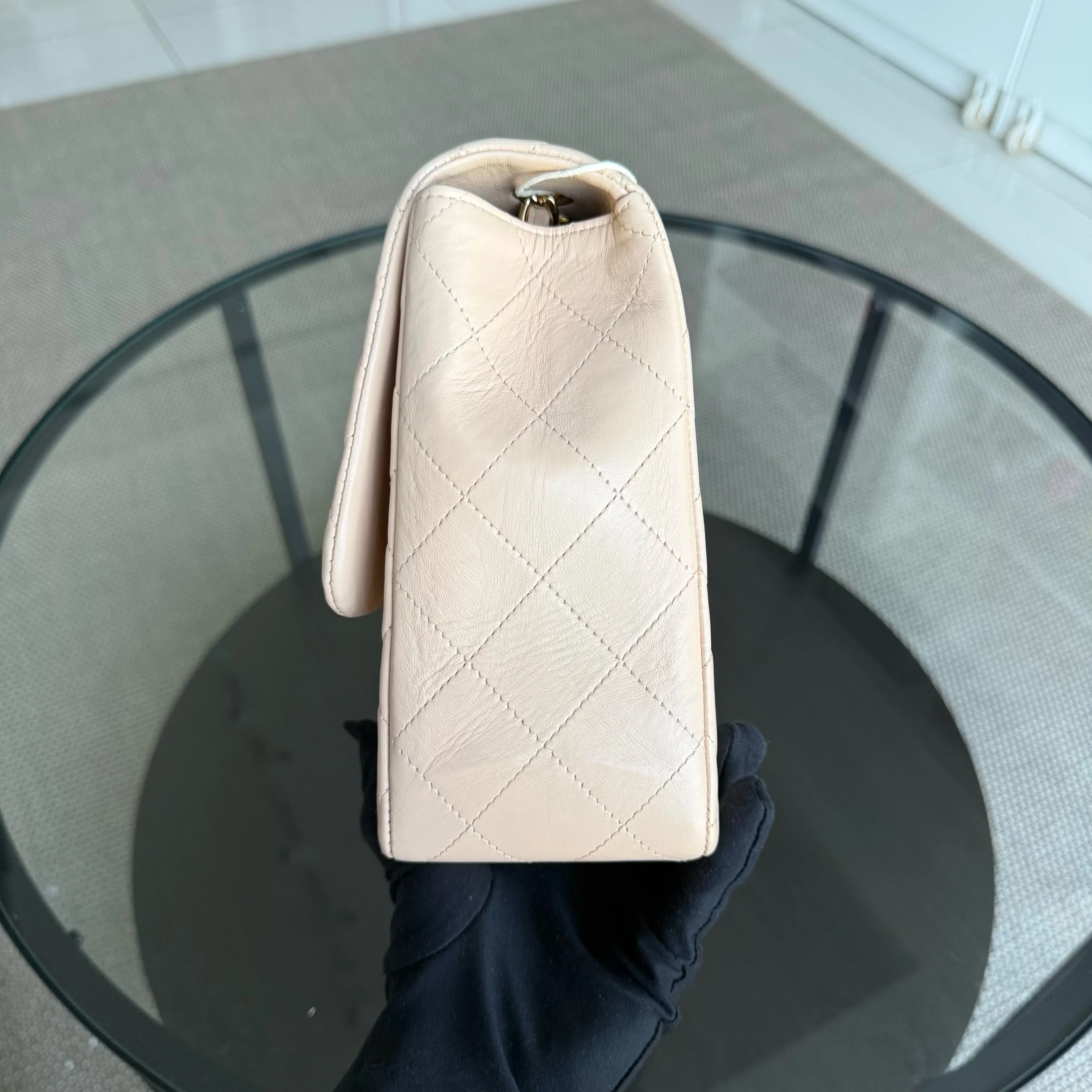 Chanel Classic Flap Jumbo - 30CM Single Flap Quilted Lambskin Beige Gold Hardware Series 13