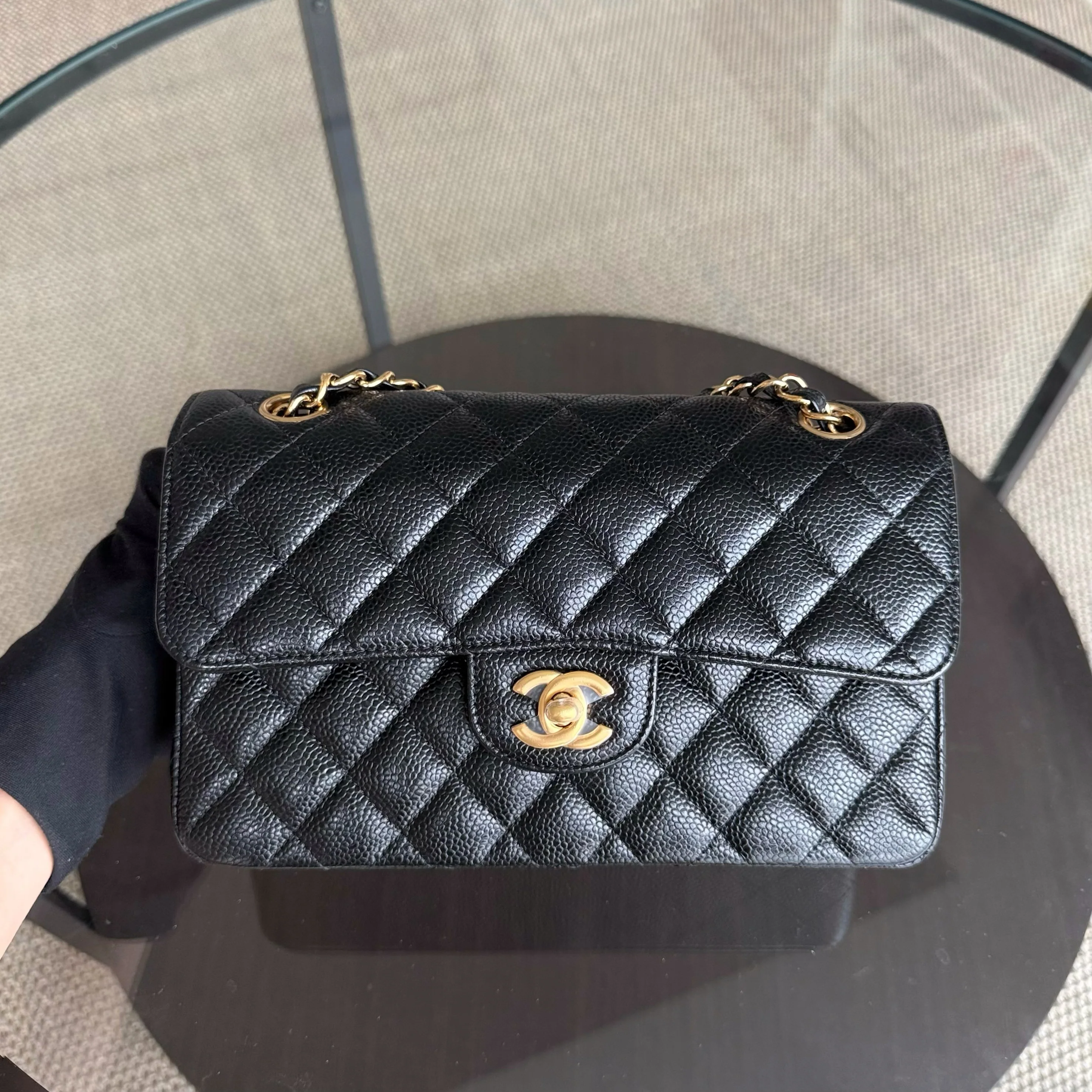 Chanel Classic Flap Small - Caviar 23CM Quilted Black Gold Hardware Series 24