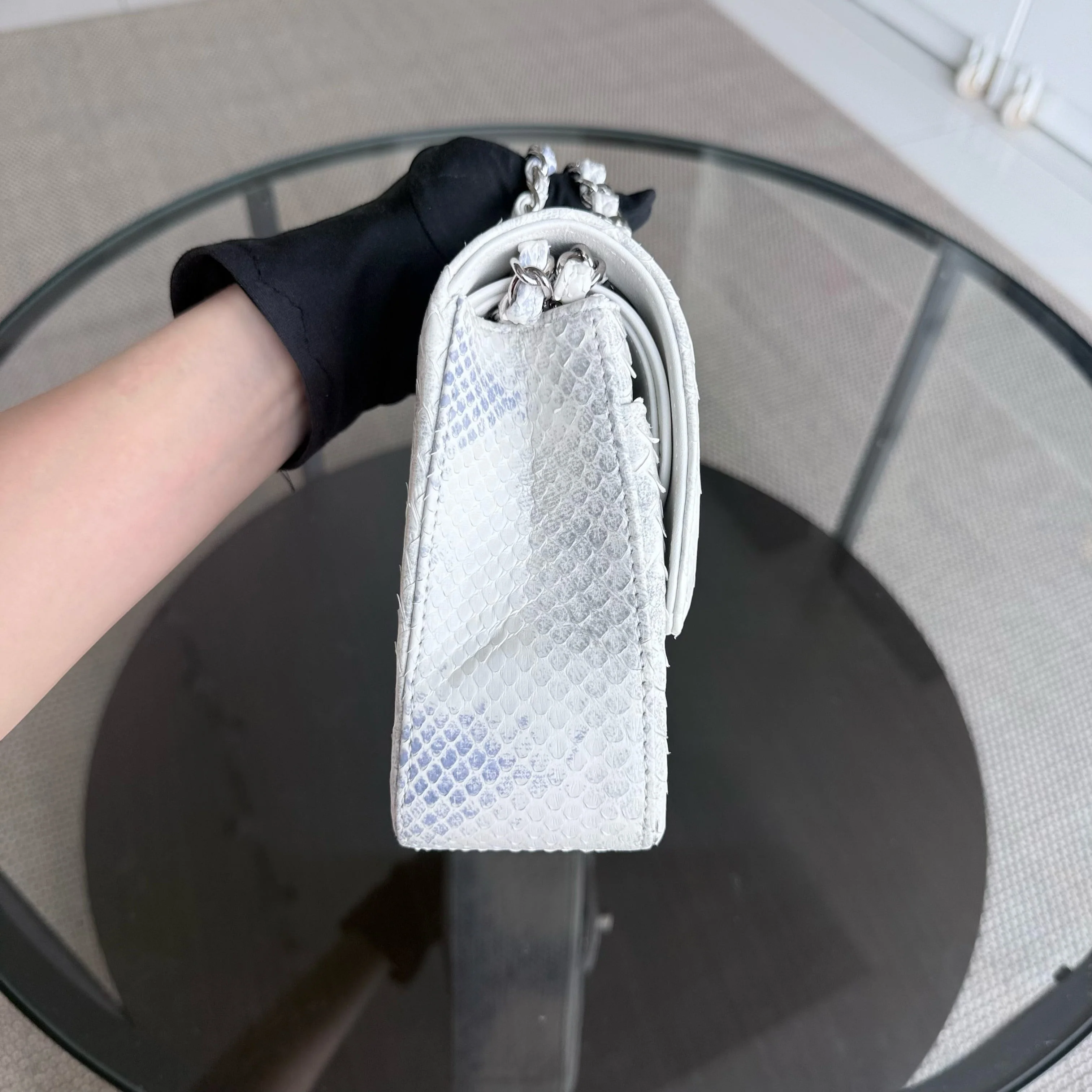 Chanel Classic Flap Medium - Python 25CM Quilted White Silver Hardware Series 23