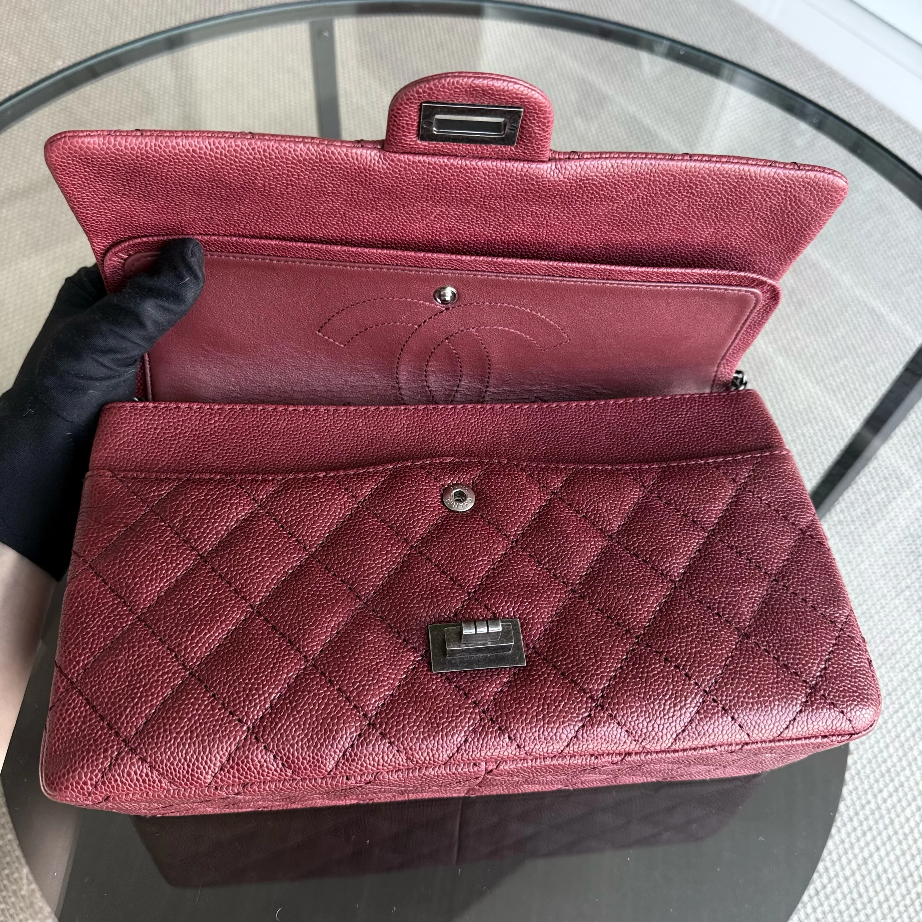 Chanel 2.55 Reissue 226 Medium - Caviar 28CM Quilted Dark Red Burgundy Ruthenium Silver Hardware Series 14