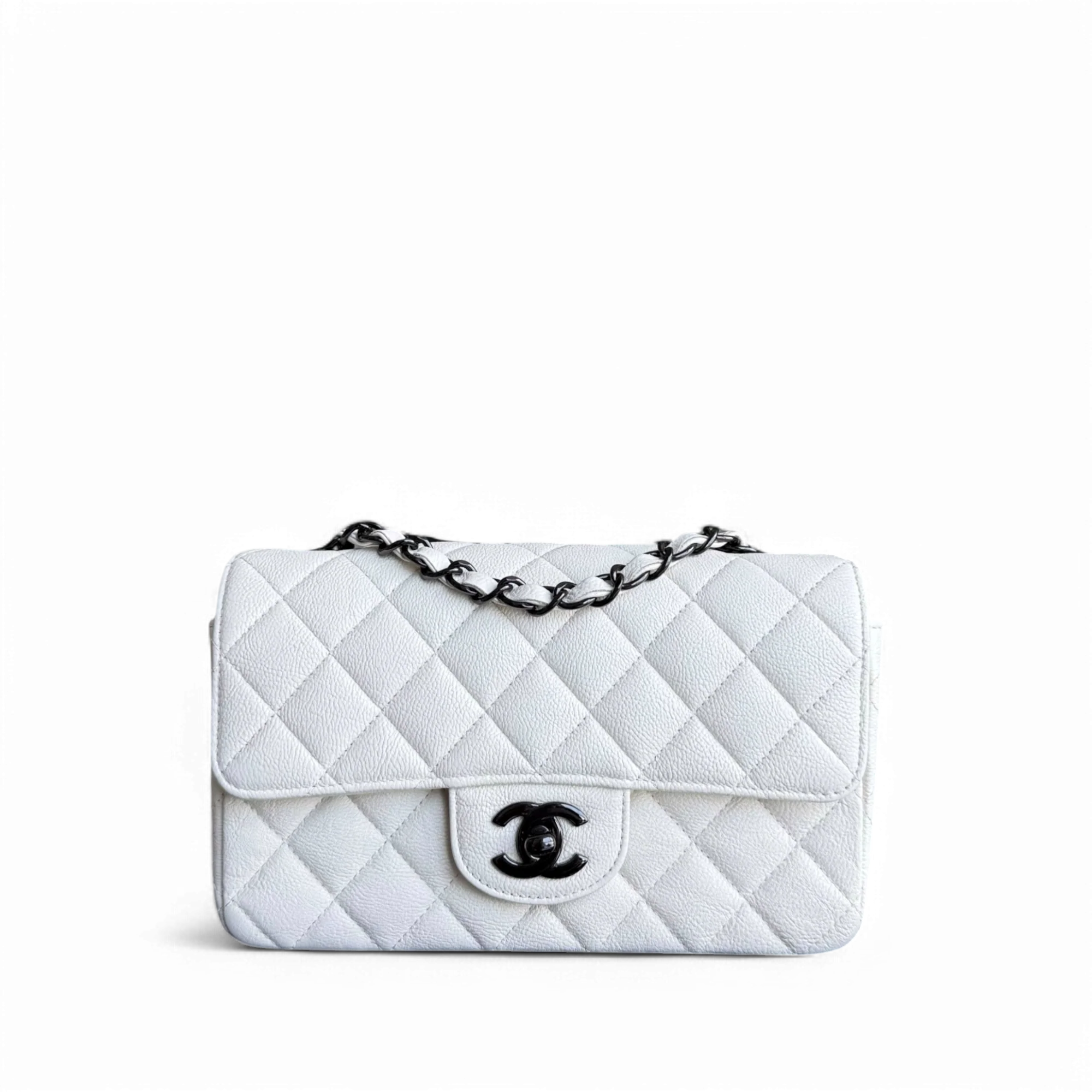 Chanel Classic Flap Mini - Caviar 20CM Quilted White Black Hardware Series 24