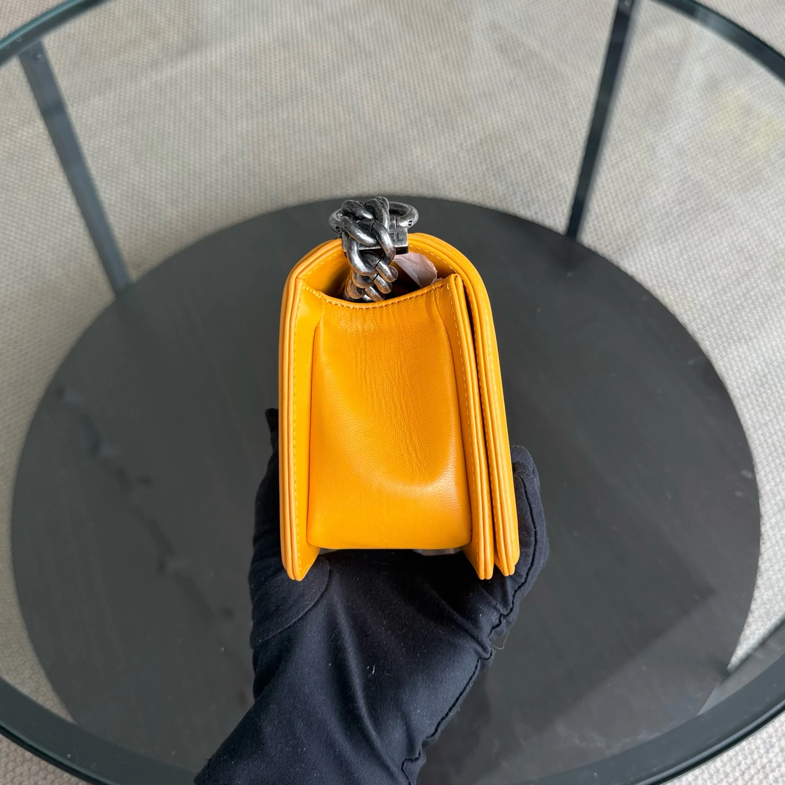 Chanel Boy Small - Small Stingray Yellow Mustard Ruthenium Silver Hardware Series 21