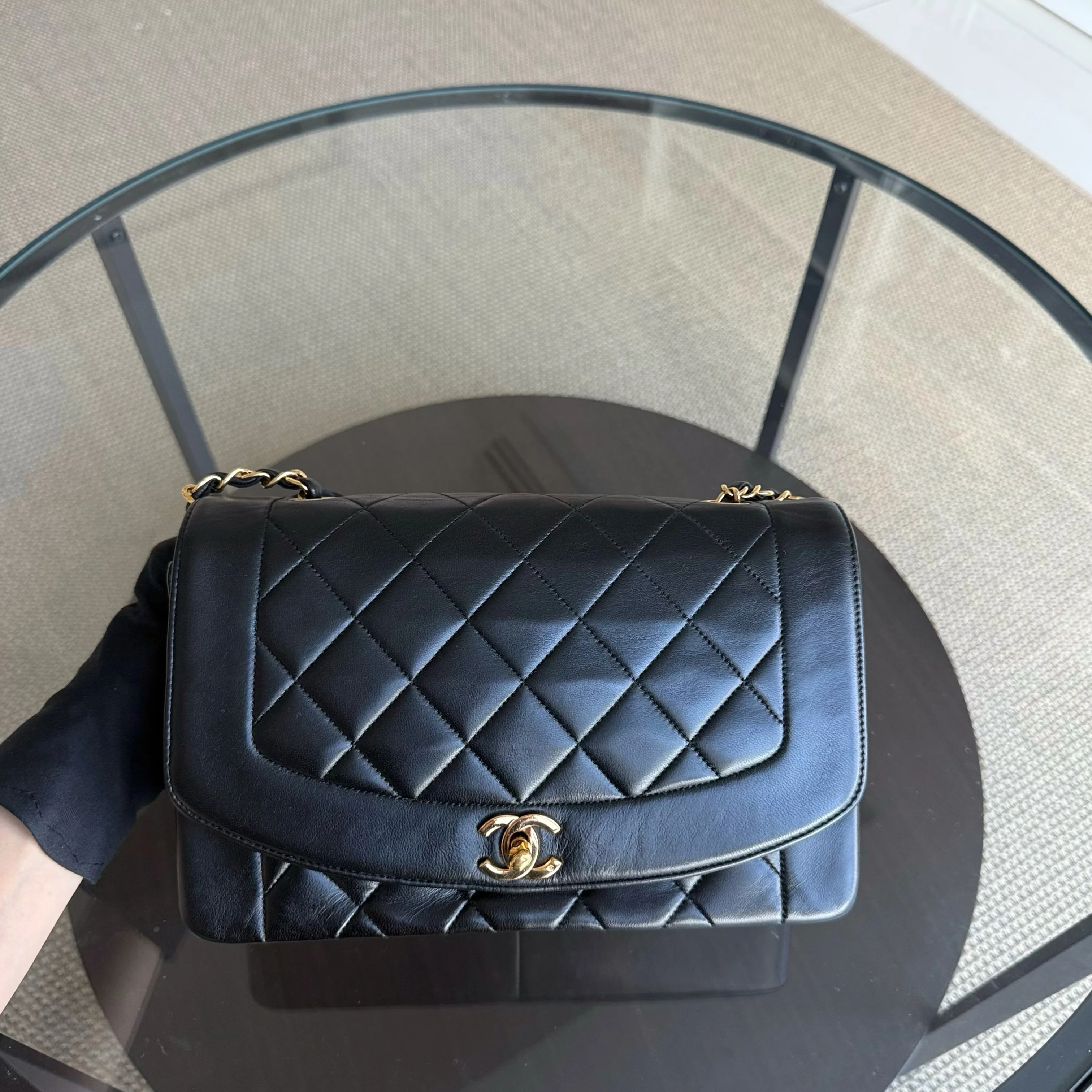 Chanel Diana Vintage - 25CM Quilted Lambskin Black Gold Hardware Series 3