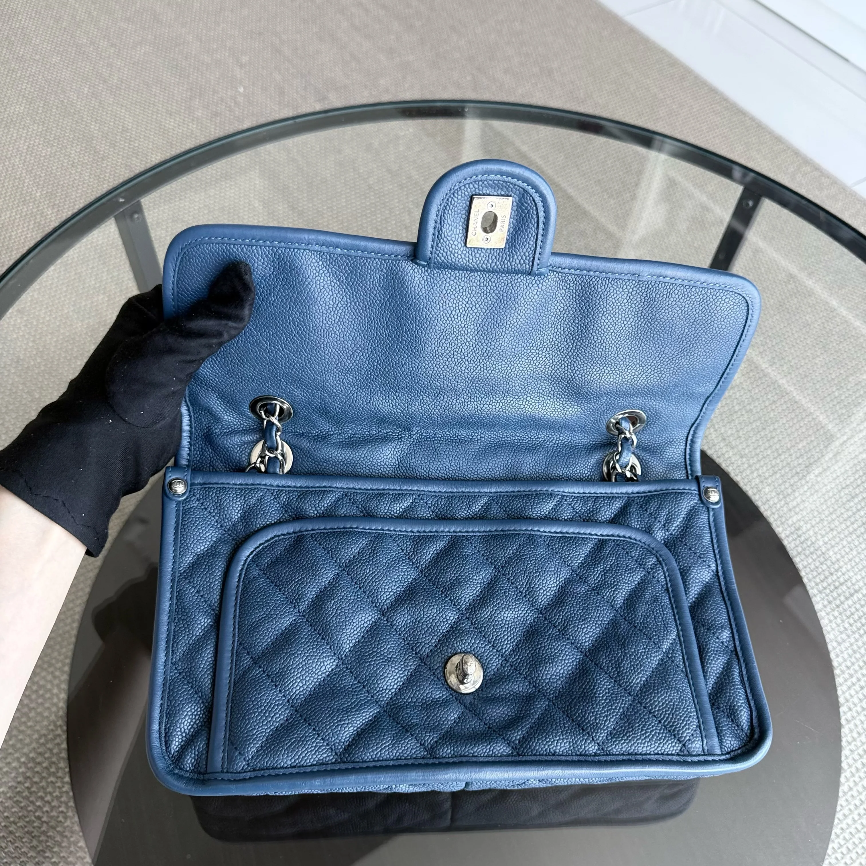 Chanel French Riviera - Caviar Quilted Grained Calfskin Blue Silver Hardware Series 15