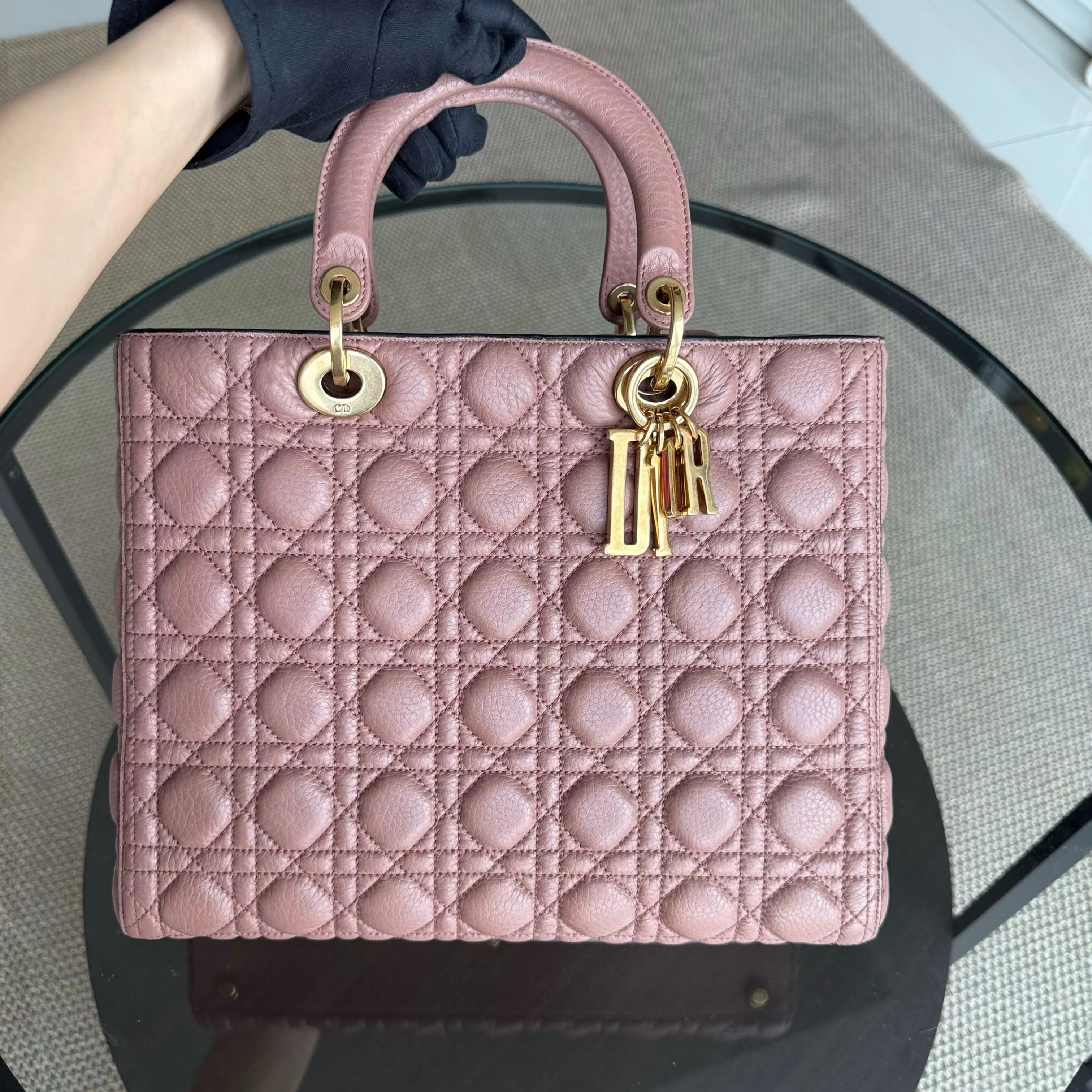 DIor Lady Large - Cannage Grained Calfskin Blush Gold Hardware NO STRAP
