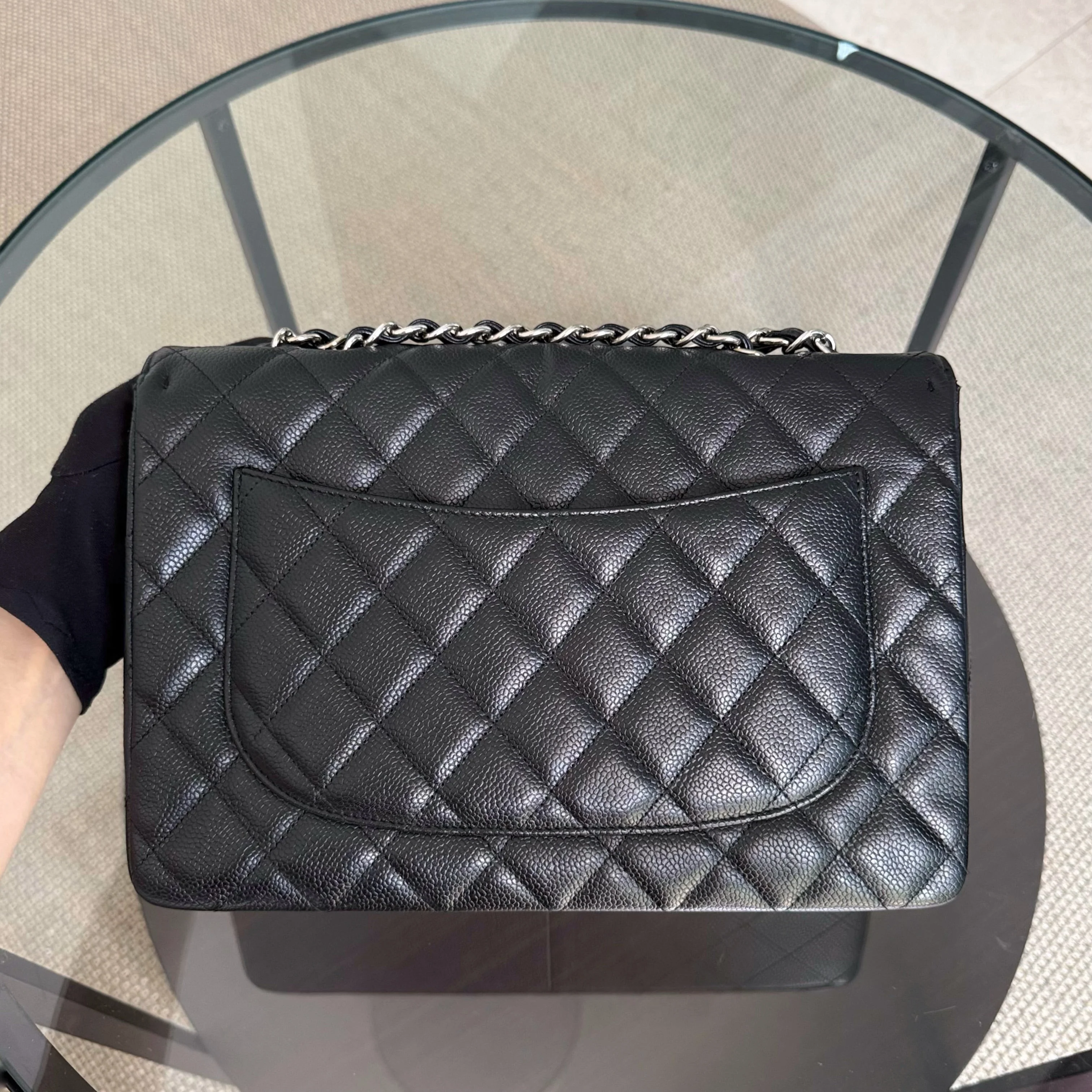 Chanel Classic Flap Jumbo - Caviar 30CM Single Flap Quilted Black Silver Hardware
