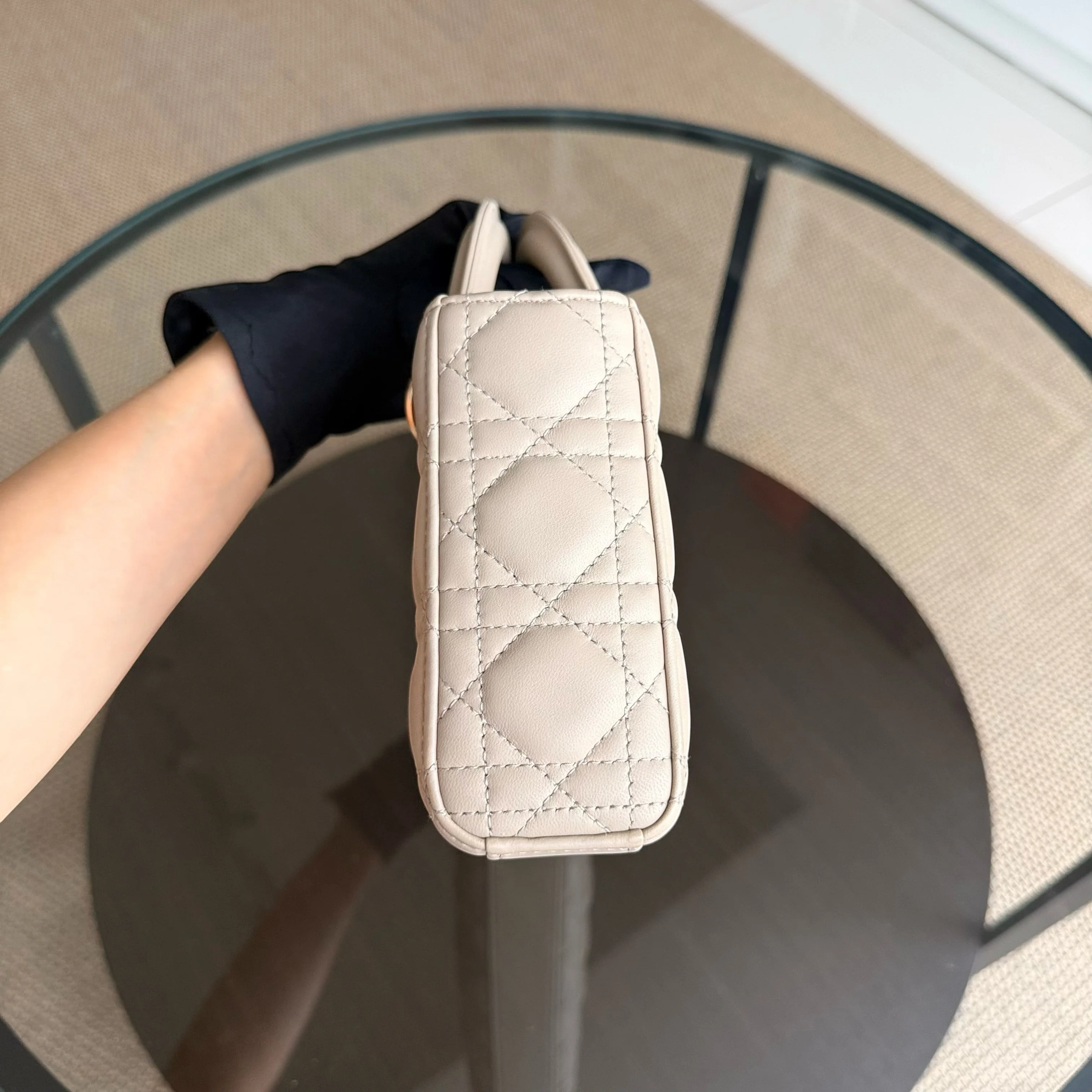 Dior D-Joy Medium Cannage Lambskin Beige Golden Hardware Shoulder Bag